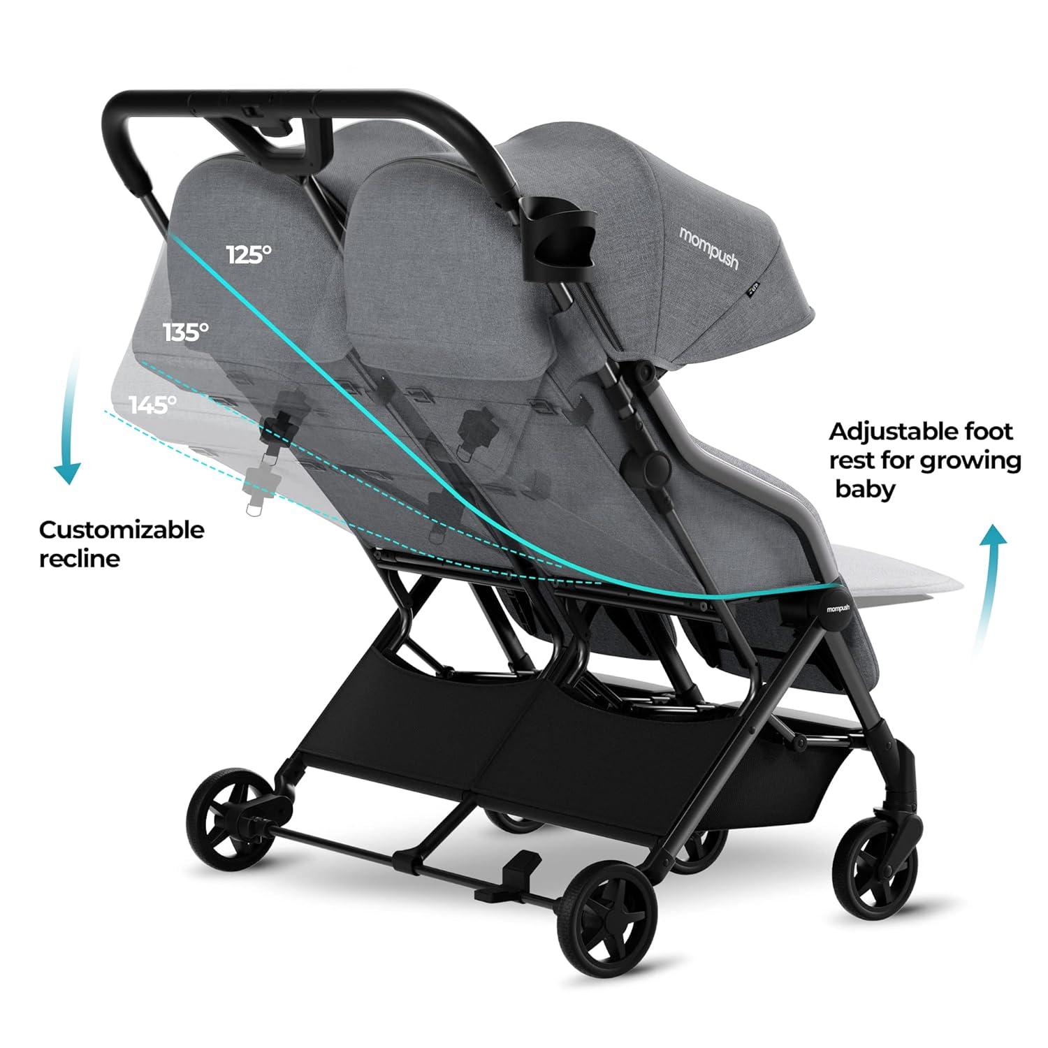 imageMompush Lithe Double Stroller Lightweight Side by Side Stroller for Newborn and Toddler Easy Fold Spacious Seats with Recline UPF50 CanopyGrey