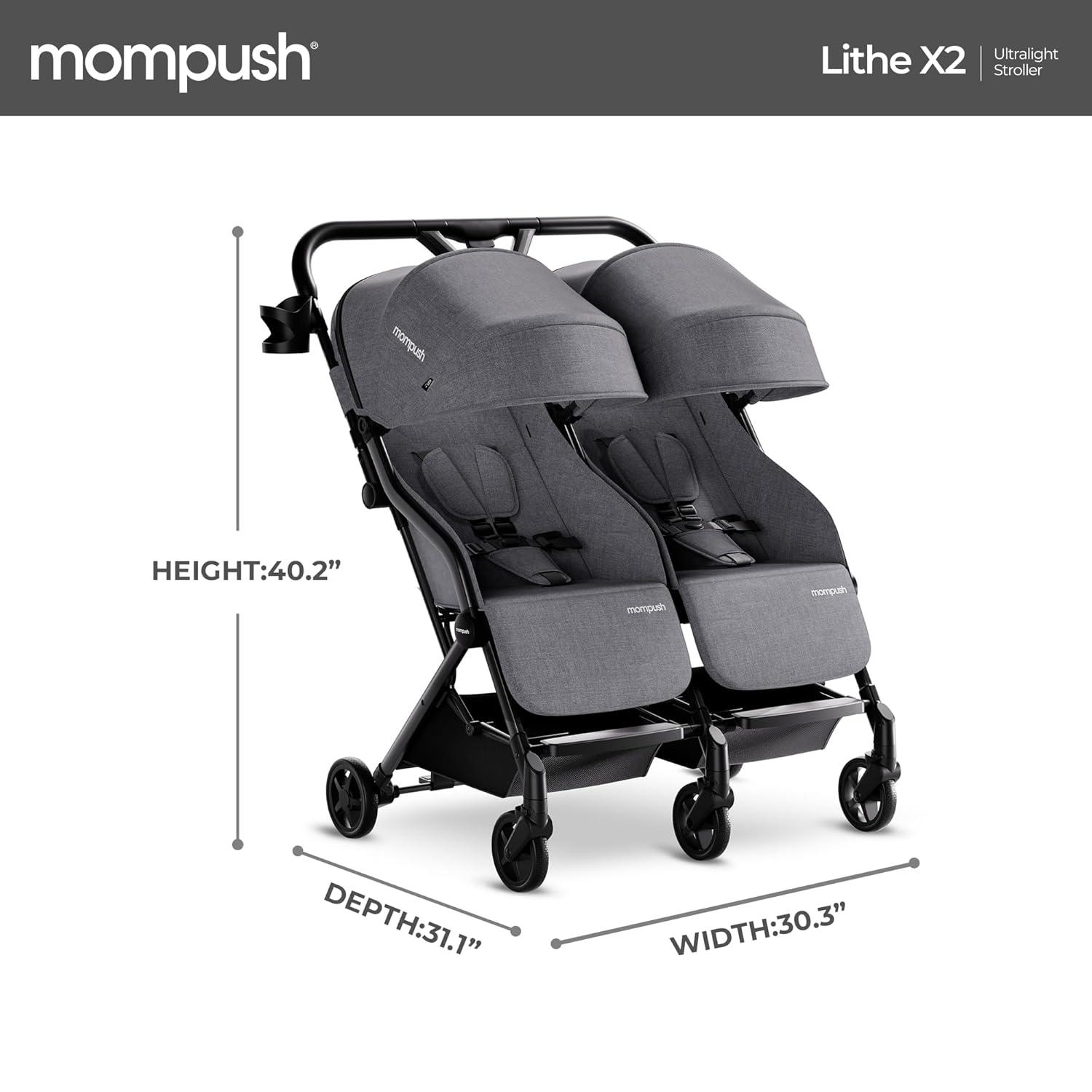imageMompush Lithe Double Stroller Lightweight Side by Side Stroller for Newborn and Toddler Easy Fold Spacious Seats with Recline UPF50 CanopyGrey