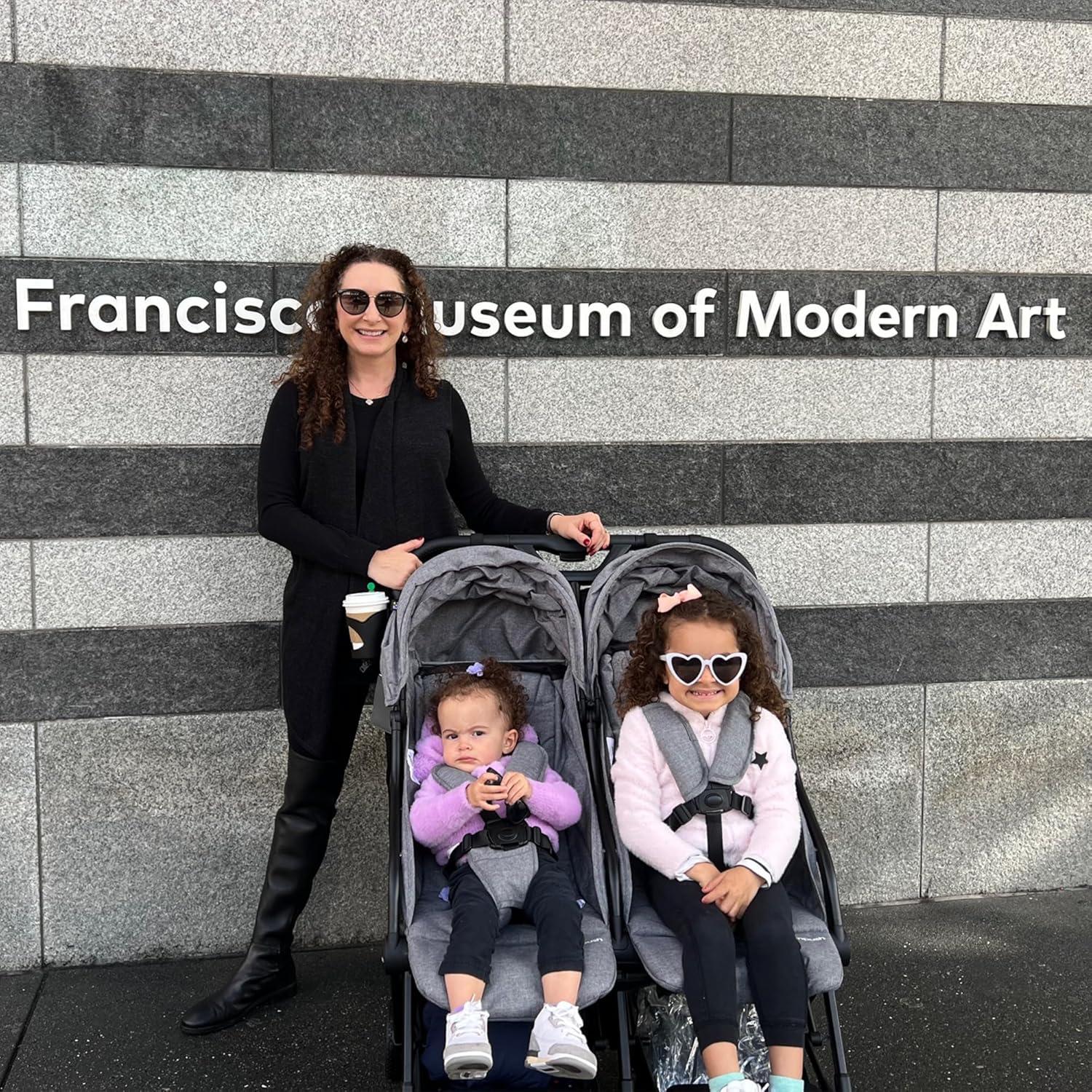 imageMompush Lithe Double Stroller Lightweight Side by Side Stroller for Newborn and Toddler Easy Fold Spacious Seats with Recline UPF50 CanopyGrey