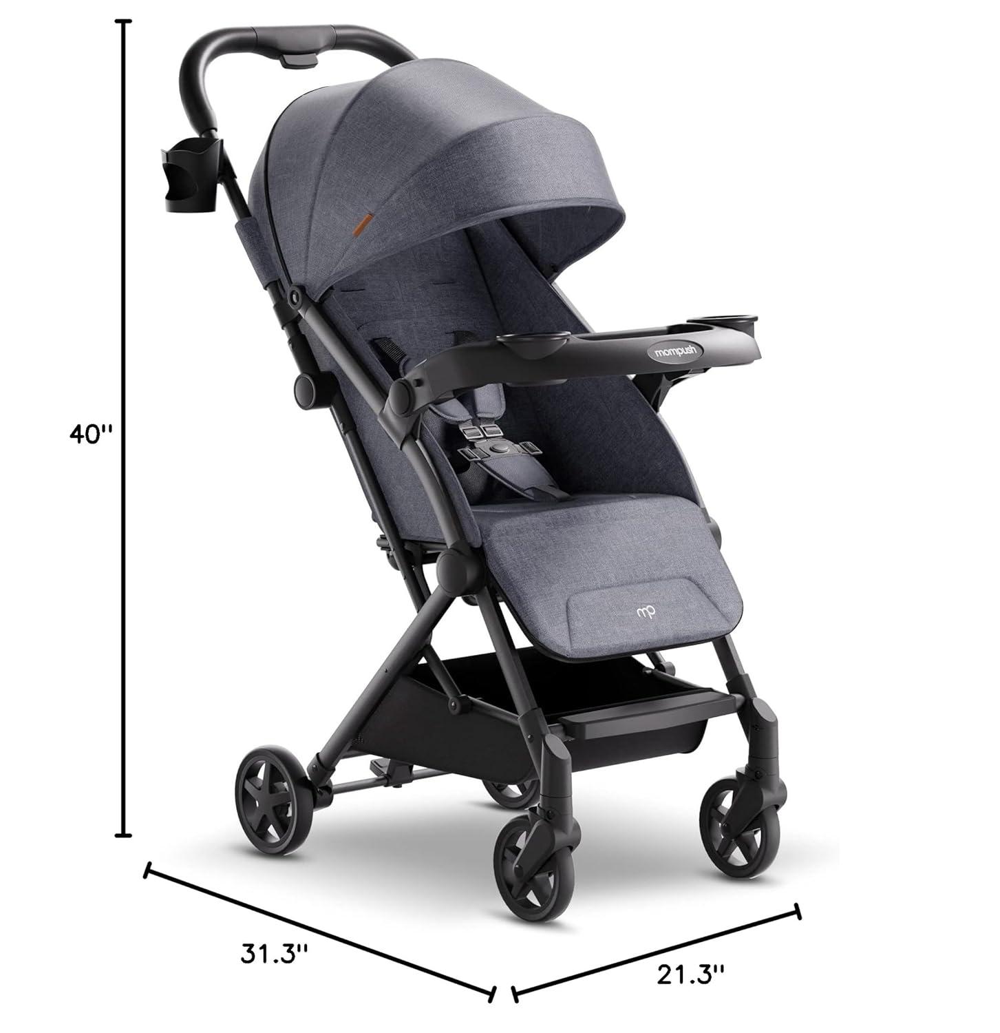 imageMompush Lithe V2 Lightweight Travel Stroller Compact Foldable Baby Stroller with Travel Bag OneHand Fold Stroller Snack Tray Mechanical Recline Seat AirplaneReady UPF 50 Canopy ampamp Rain CoverGrey