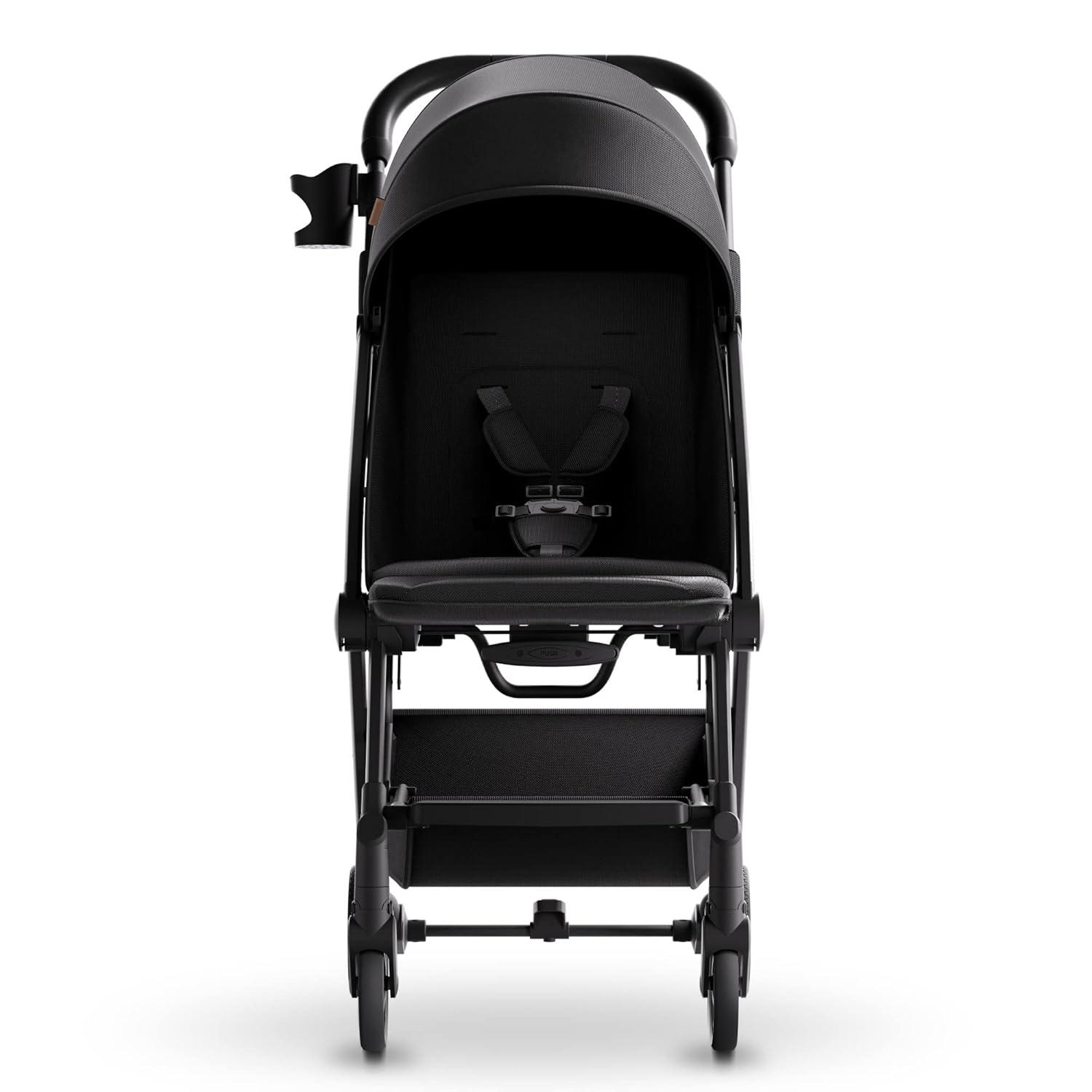 imageMompush Lithe V2 Lightweight Travel Stroller Compact Foldable Baby Stroller with Travel Bag OneHand Fold Stroller Snack Tray Mechanical Recline Seat AirplaneReady UPF 50 Canopy ampamp Rain CoverBlack