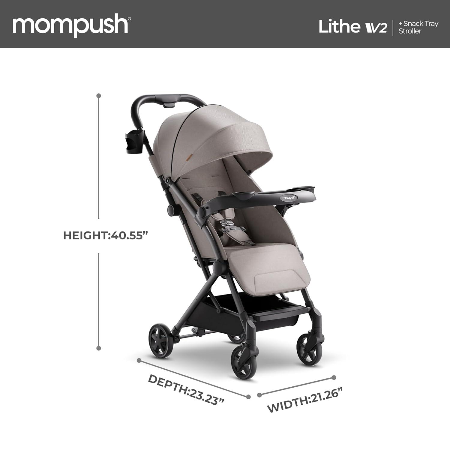imageMompush Lithe V2 Lightweight Travel Stroller Compact Foldable Baby Stroller with Travel Bag OneHand Fold Stroller Snack Tray Mechanical Recline Seat AirplaneReady UPF 50 Canopy ampamp Rain CoverKhaki