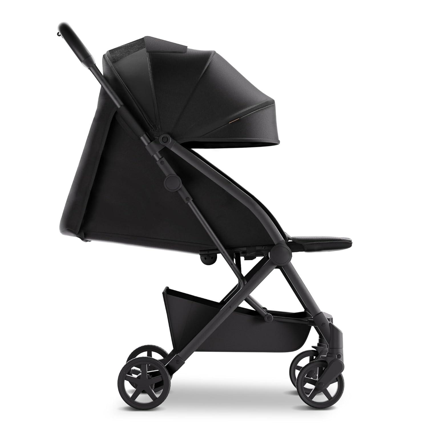 imageMompush Lithe V2 Lightweight Travel Stroller Compact Foldable Baby Stroller with Travel Bag OneHand Fold Stroller Snack Tray Mechanical Recline Seat AirplaneReady UPF 50 Canopy ampamp Rain CoverBlack