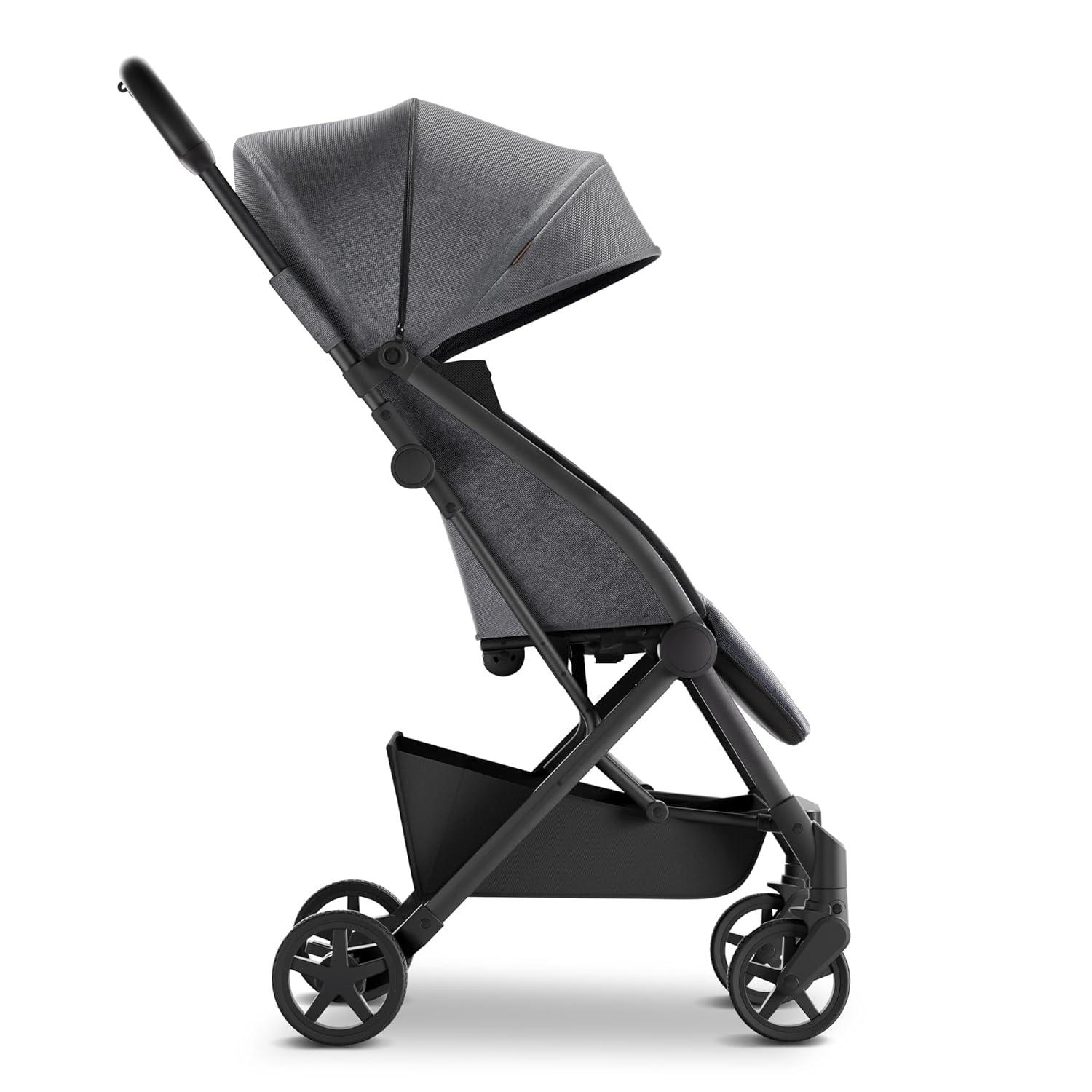 imageMompush Lithe V2 Lightweight Travel Stroller Compact Foldable Baby Stroller with Travel Bag OneHand Fold Stroller Snack Tray Mechanical Recline Seat AirplaneReady UPF 50 Canopy ampamp Rain CoverGrey