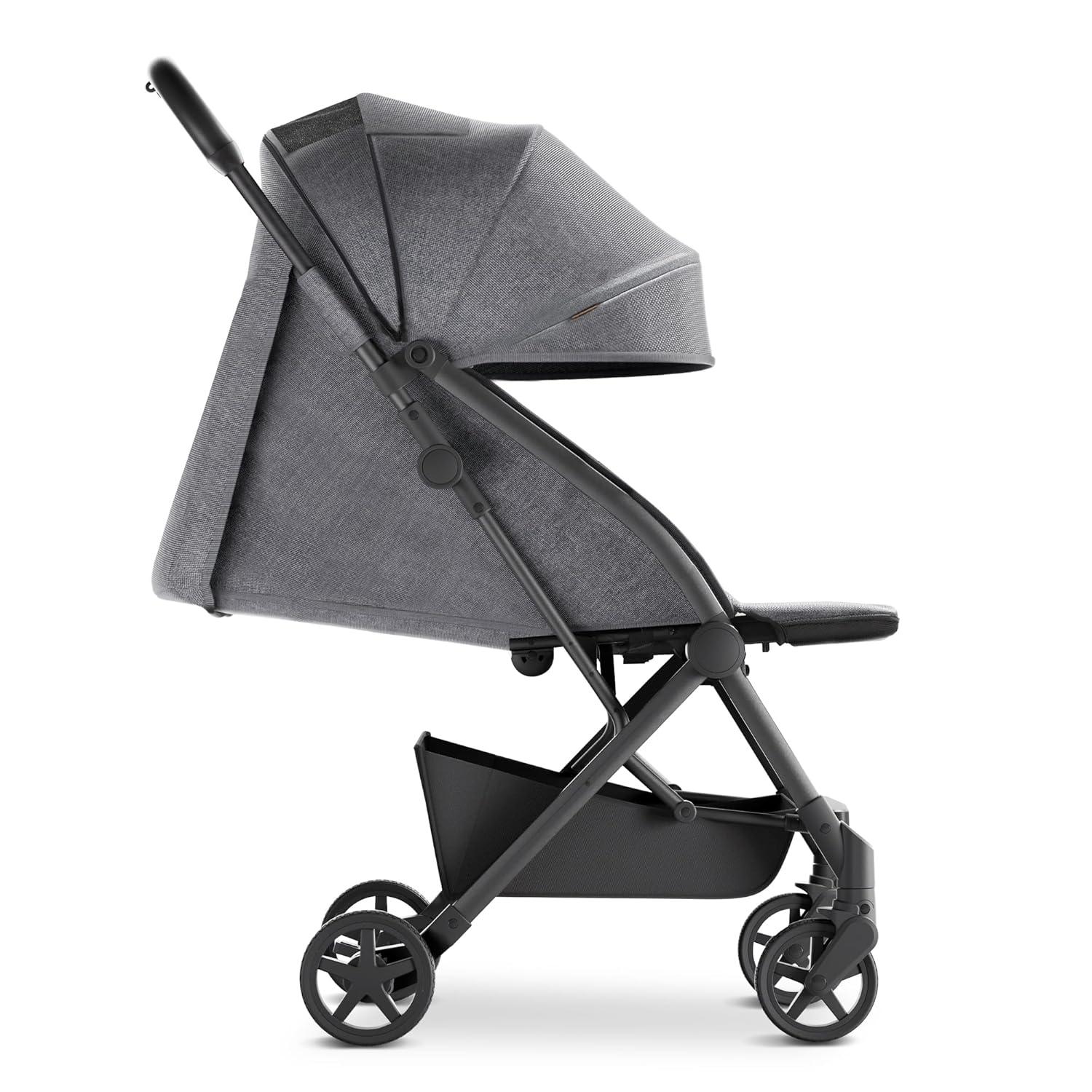 imageMompush Lithe V2 Lightweight Travel Stroller Compact Foldable Baby Stroller with Travel Bag OneHand Fold Stroller Snack Tray Mechanical Recline Seat AirplaneReady UPF 50 Canopy ampamp Rain CoverGrey