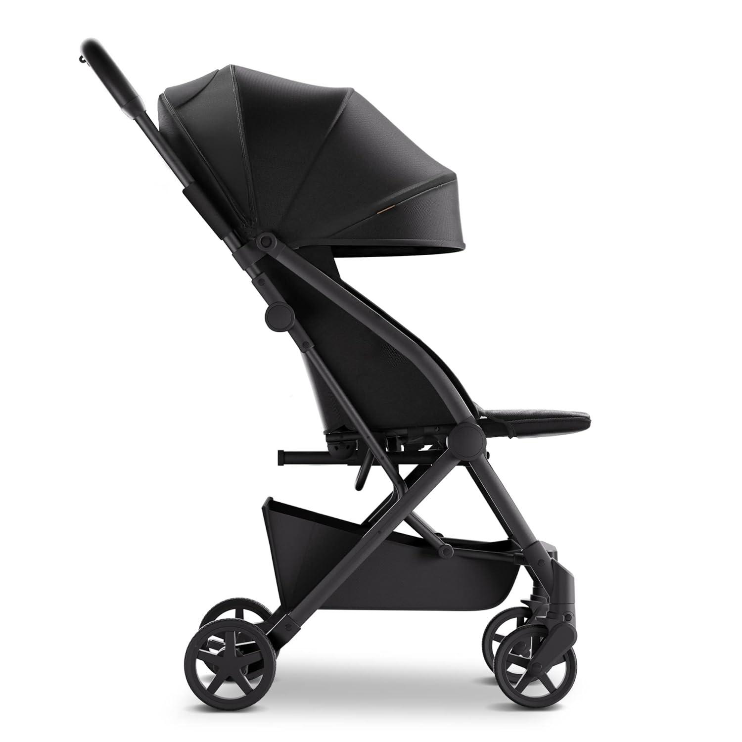 imageMompush Lithe V2 Lightweight Travel Stroller Compact Foldable Baby Stroller with Travel Bag OneHand Fold Stroller Snack Tray Mechanical Recline Seat AirplaneReady UPF 50 Canopy ampamp Rain CoverBlack