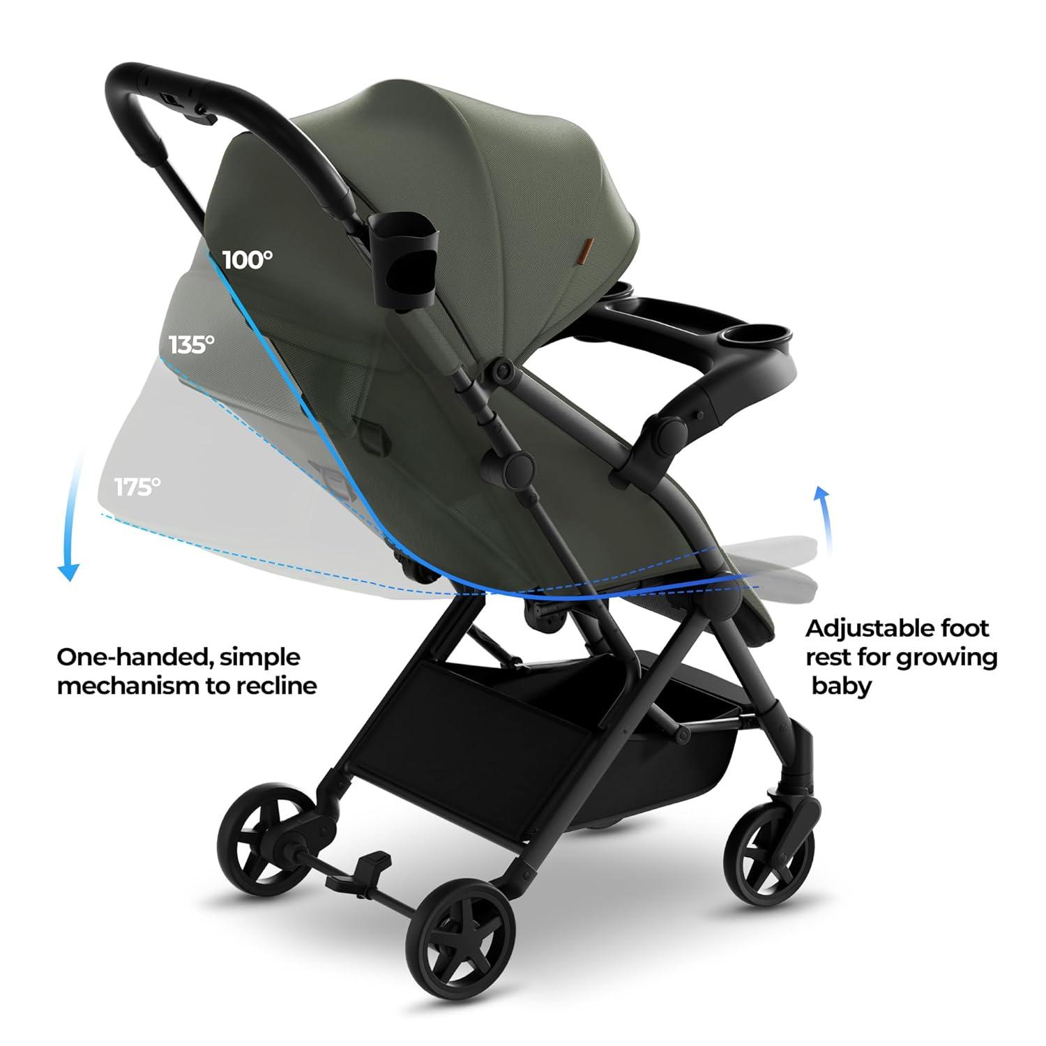 imageMompush Lithe V2 Lightweight Travel Stroller Compact Foldable Baby Stroller with Travel Bag OneHand Fold Stroller Snack Tray Mechanical Recline Seat AirplaneReady UPF 50 Canopy ampamp Rain CoverForest