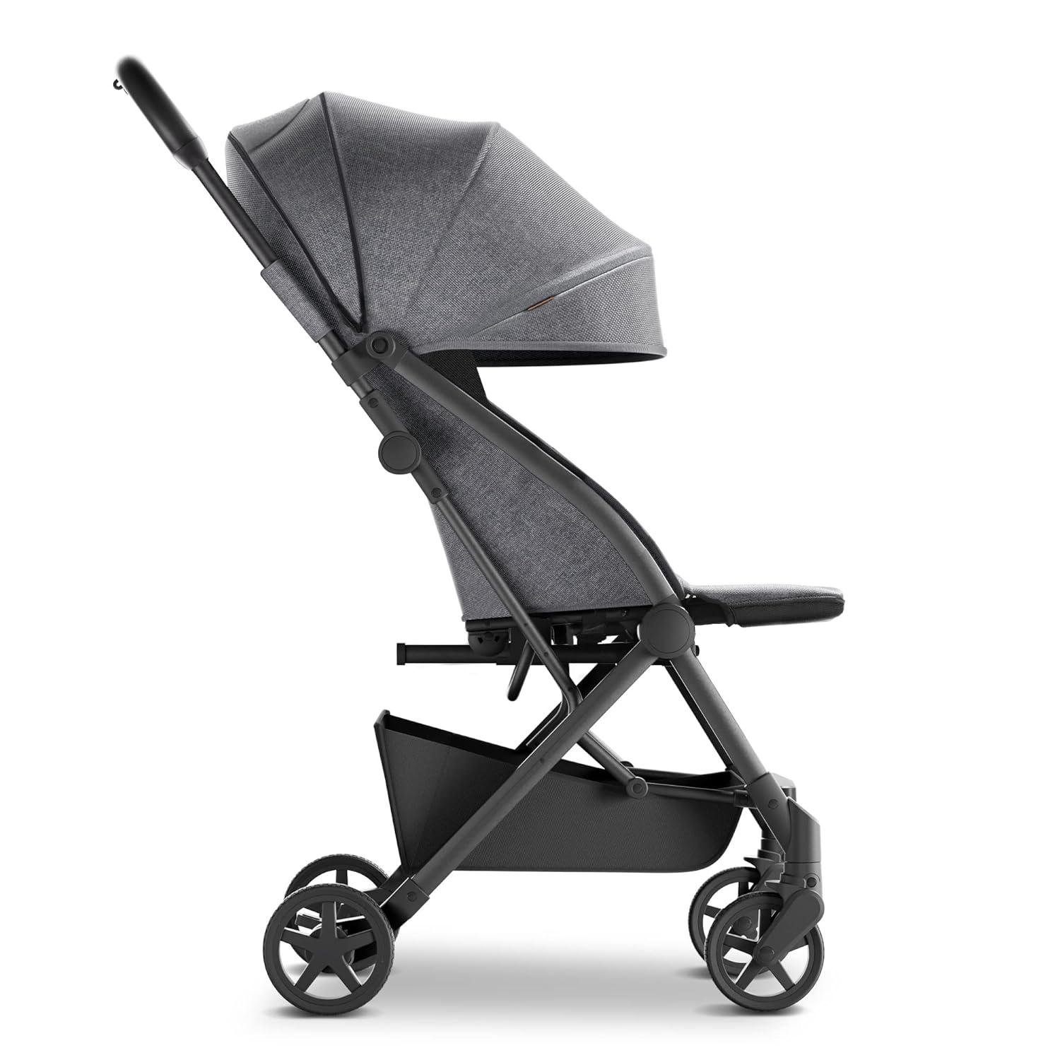 imageMompush Lithe V2 Lightweight Travel Stroller Compact Foldable Baby Stroller with Travel Bag OneHand Fold Stroller Snack Tray Mechanical Recline Seat AirplaneReady UPF 50 Canopy ampamp Rain CoverGrey