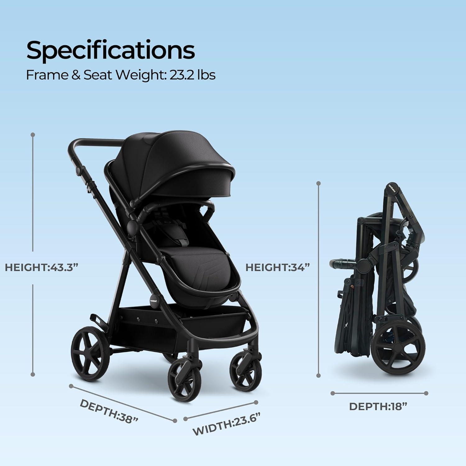 imageMompush Meteor2 Baby Stroller 2in1 with Newborn Mode Compatible with Infant Car Seat Adapter Included FullSize Bassinet Strollers for Family OutingsBlack