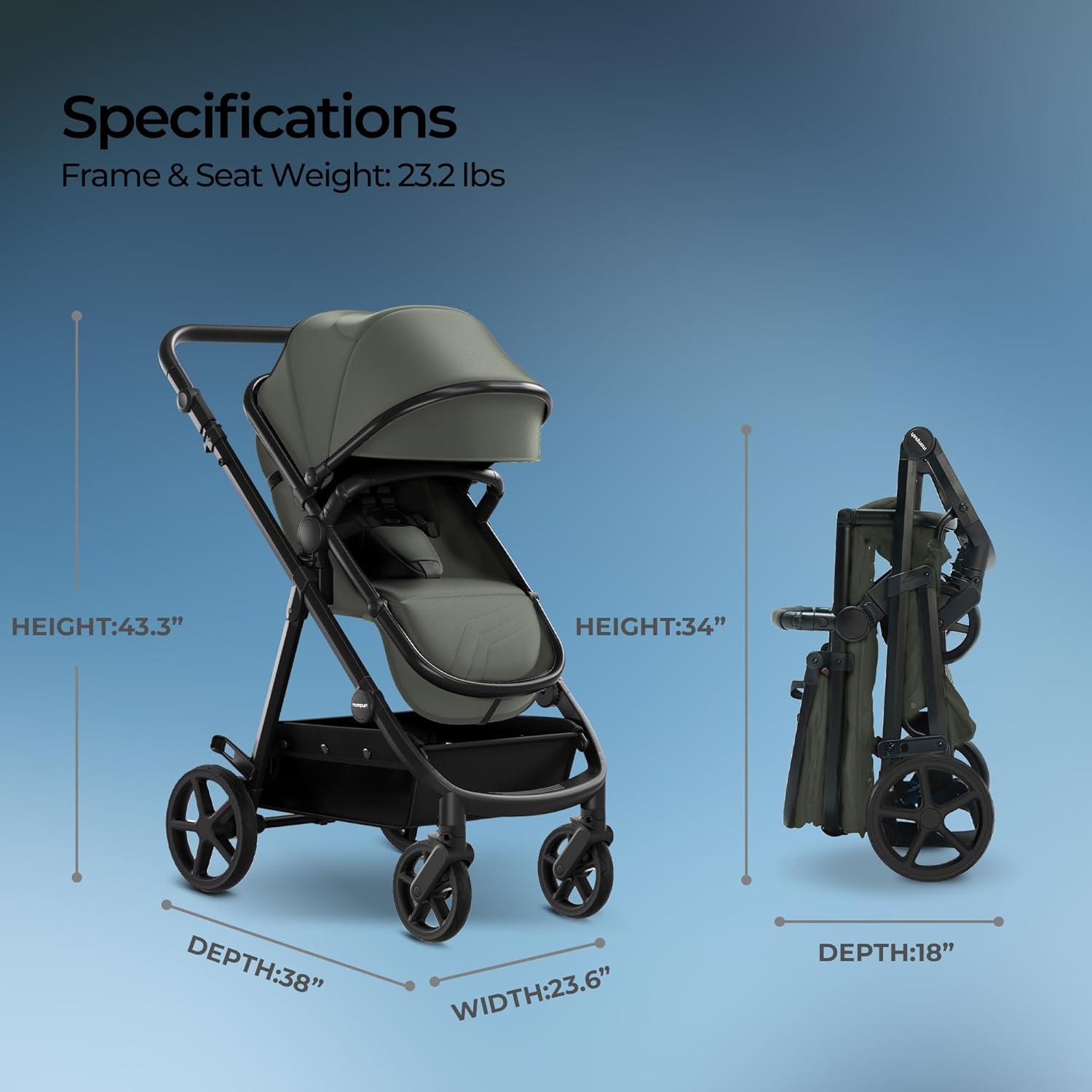 imageMompush Meteor2 Baby Stroller 2in1 with Newborn Mode Compatible with Infant Car Seat Adapter Included FullSize Bassinet Strollers for Family OutingsEvergreen