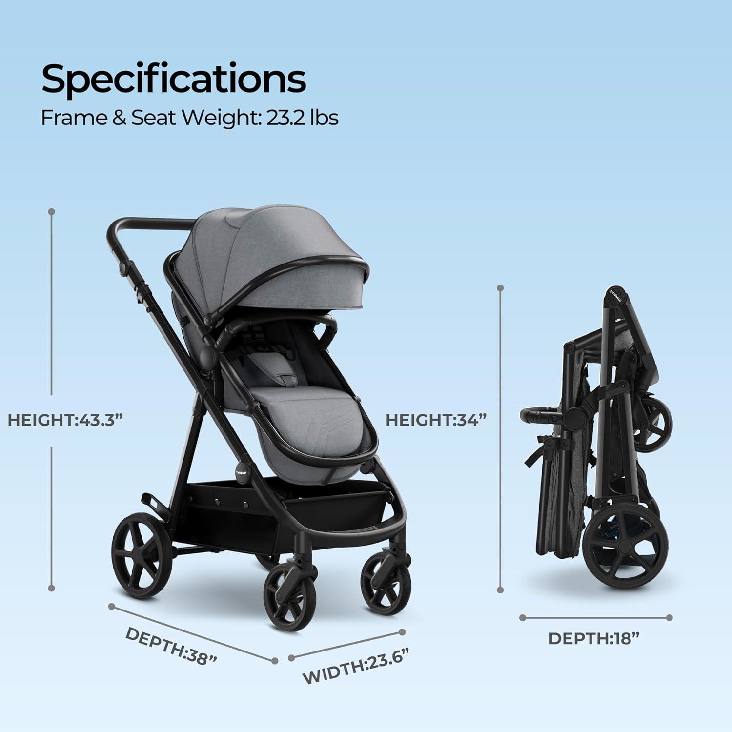 imageMompush Meteor2 Baby Stroller 2in1 with Newborn Mode Compatible with Infant Car Seat Adapter Included FullSize Bassinet Strollers for Family OutingsGrey