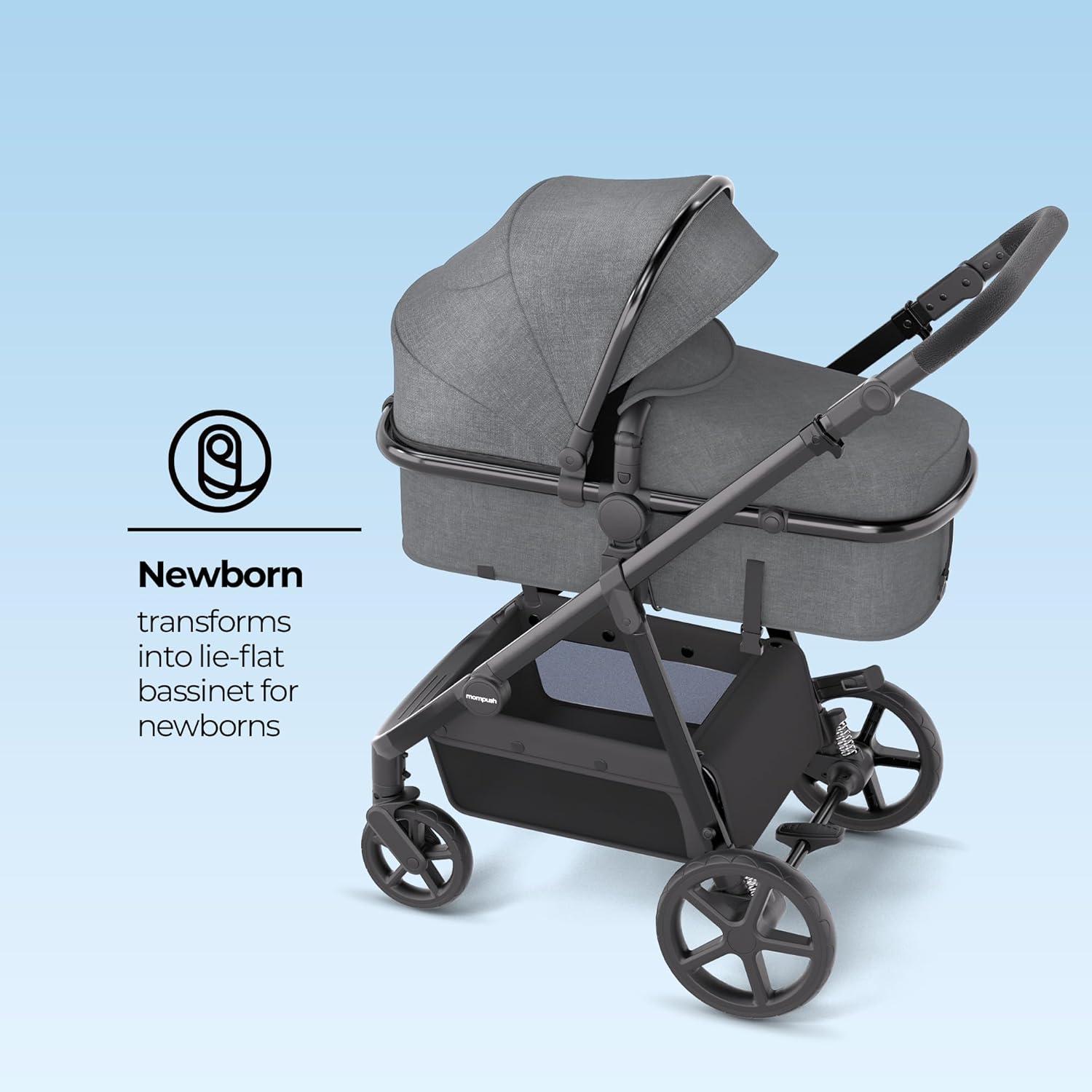 imageMompush Meteor2 Baby Stroller 2in1 with Newborn Mode Compatible with Infant Car Seat Adapter Included FullSize Bassinet Strollers for Family OutingsGrey