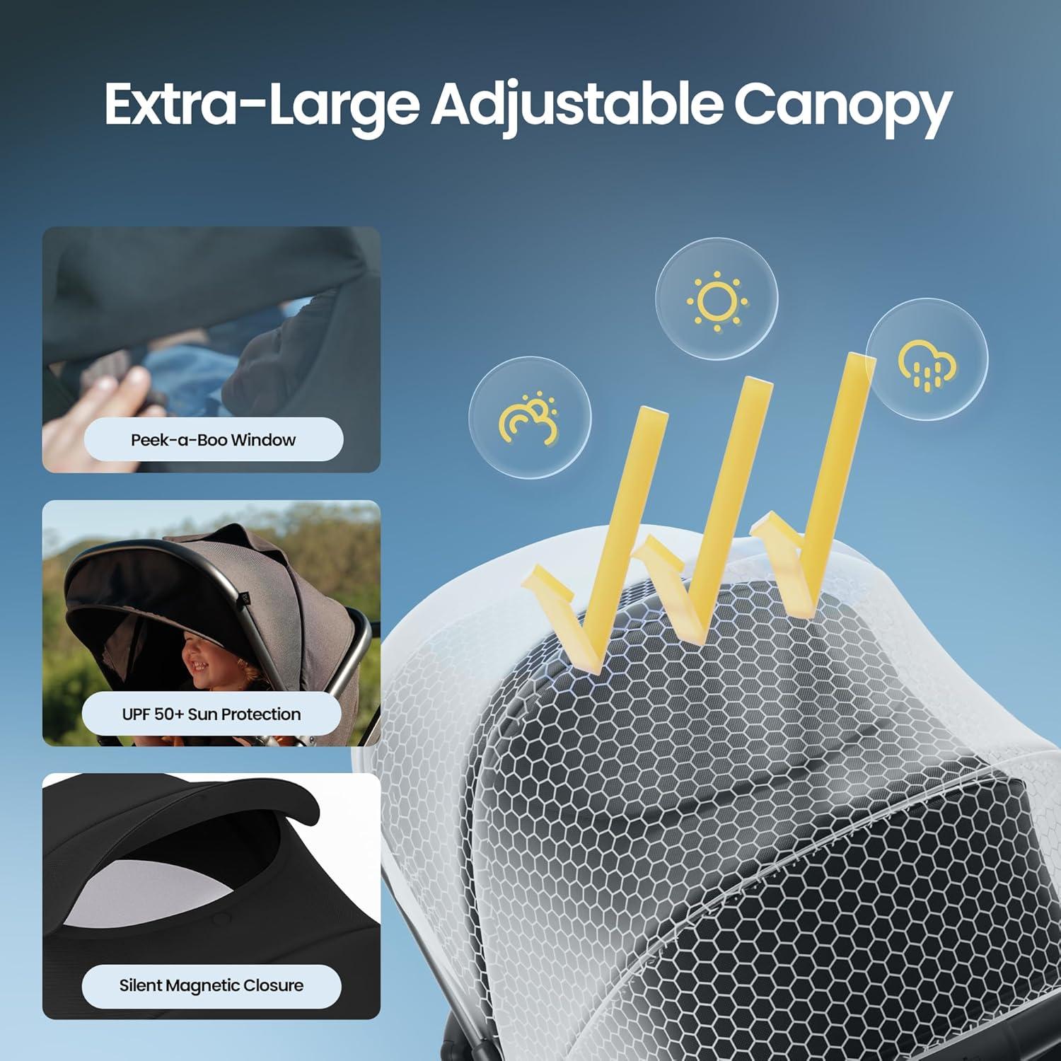 imageMompush Meteor2 Baby Stroller 2in1 with Newborn Mode Compatible with Infant Car Seat Adapter Included FullSize Bassinet Strollers for Family OutingsGrey