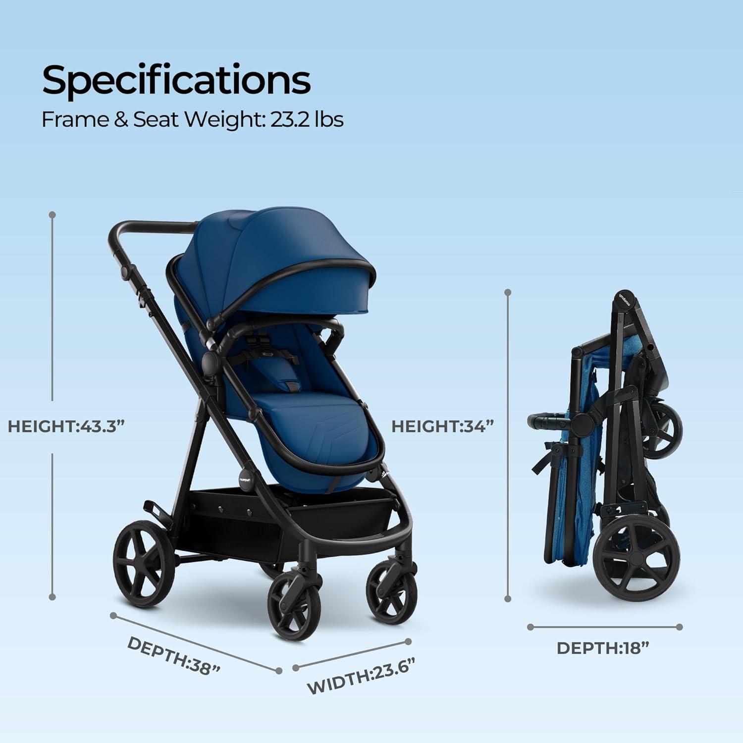 imageMompush Meteor2 Baby Stroller 2in1 with Newborn Mode Compatible with Infant Car Seat Adapter Included FullSize Bassinet Strollers for Family OutingsNavy Blue