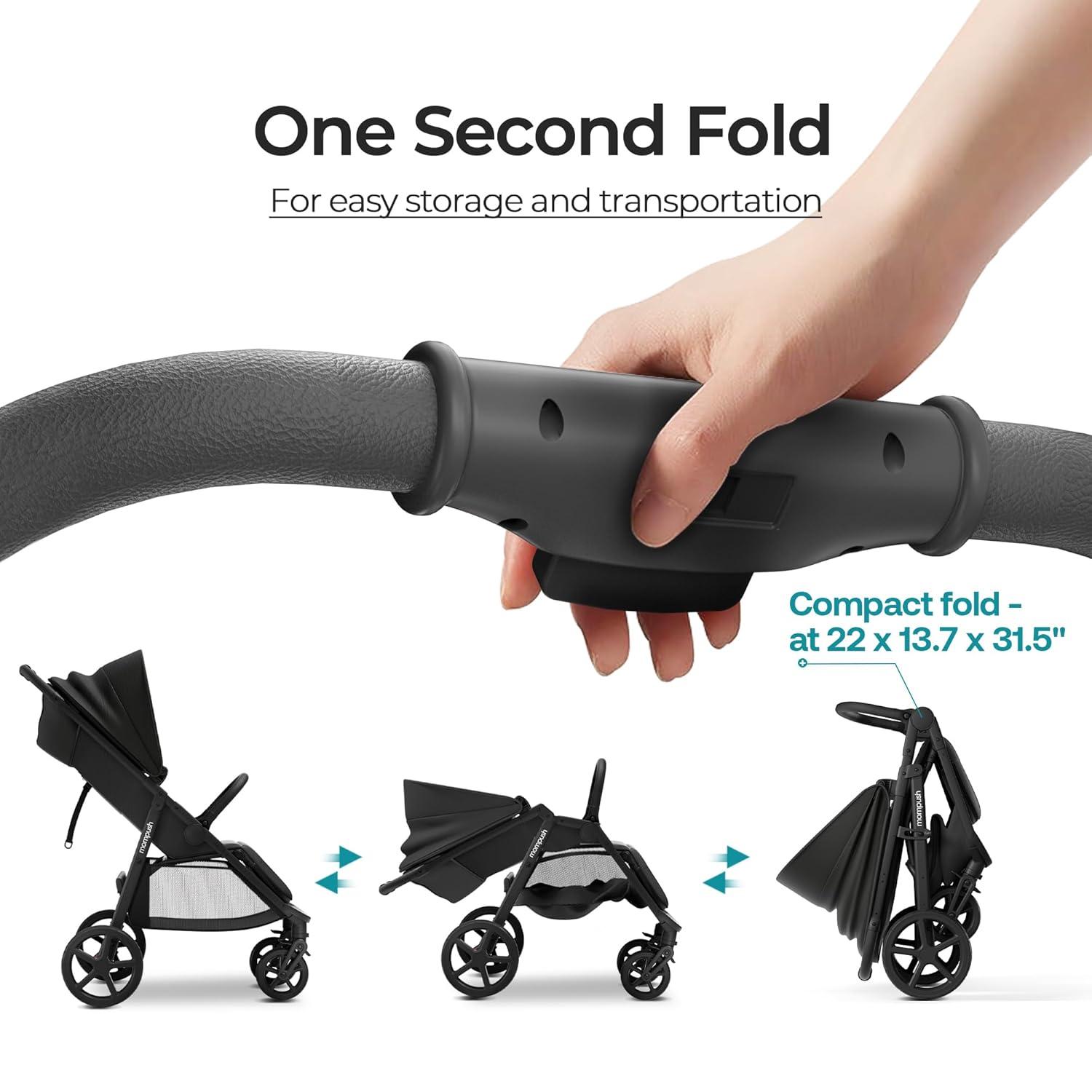 imageMompush Nova Baby Stroller for Toddler Infant ampamp Newborn  Spacious Seat ampamp LieFlat Mode  Compact OneHand Fold UPF 50 Canopy ampamp AllWheel Suspension  Includes Rain Cover ampamp Cup HolderBlack
