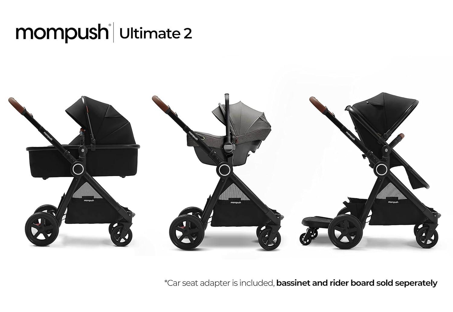 imageMompush Ultimate2 Baby Stroller Premium Convertible FullSize Stroller for Toddler Reversible Seat with One Hand Recline Adjustment Car Seat Adapter IncludedBlack