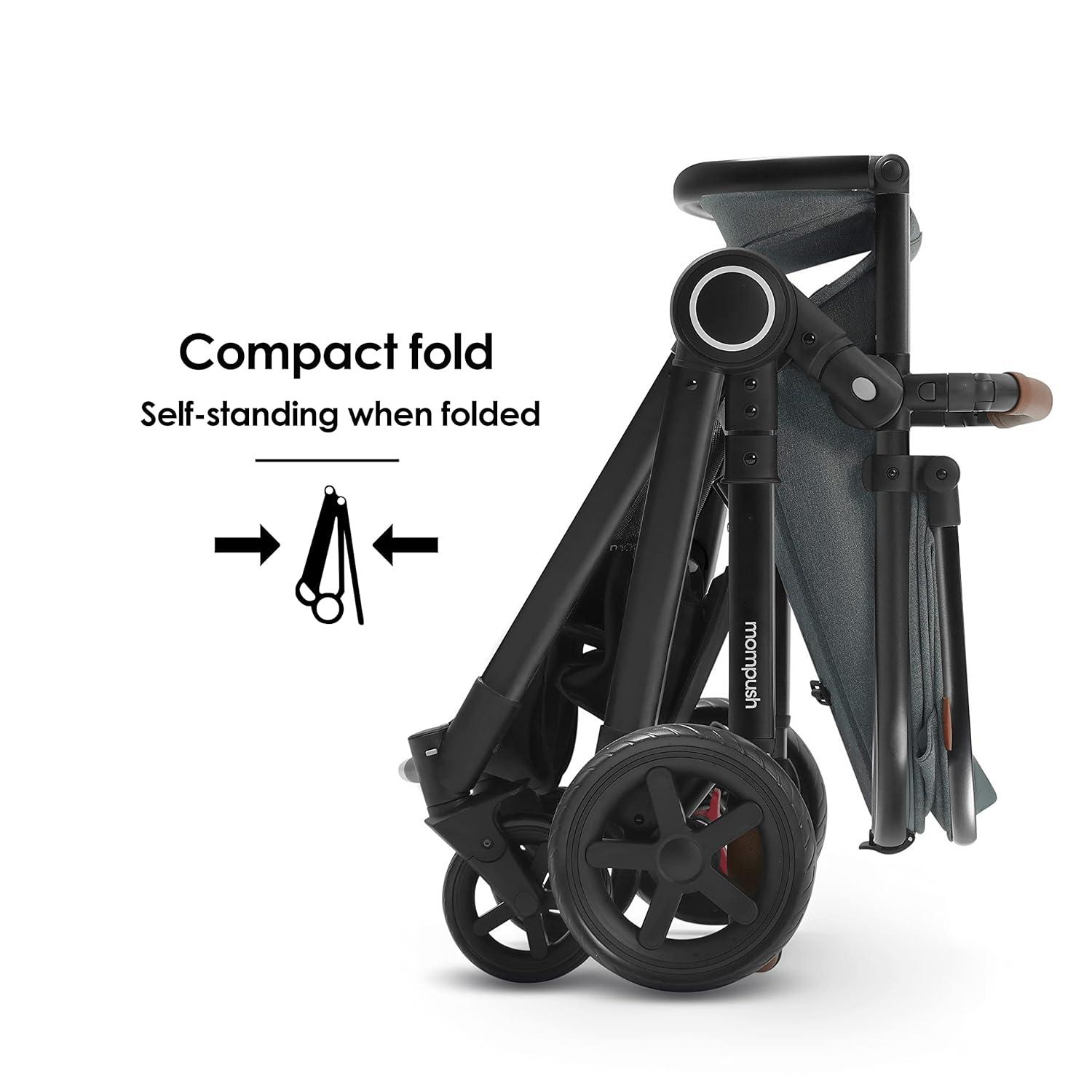 imageMompush Ultimate2 Baby Stroller Premium Convertible FullSize Stroller for Toddler Reversible Seat with One Hand Recline Adjustment Car Seat Adapter IncludedBlack