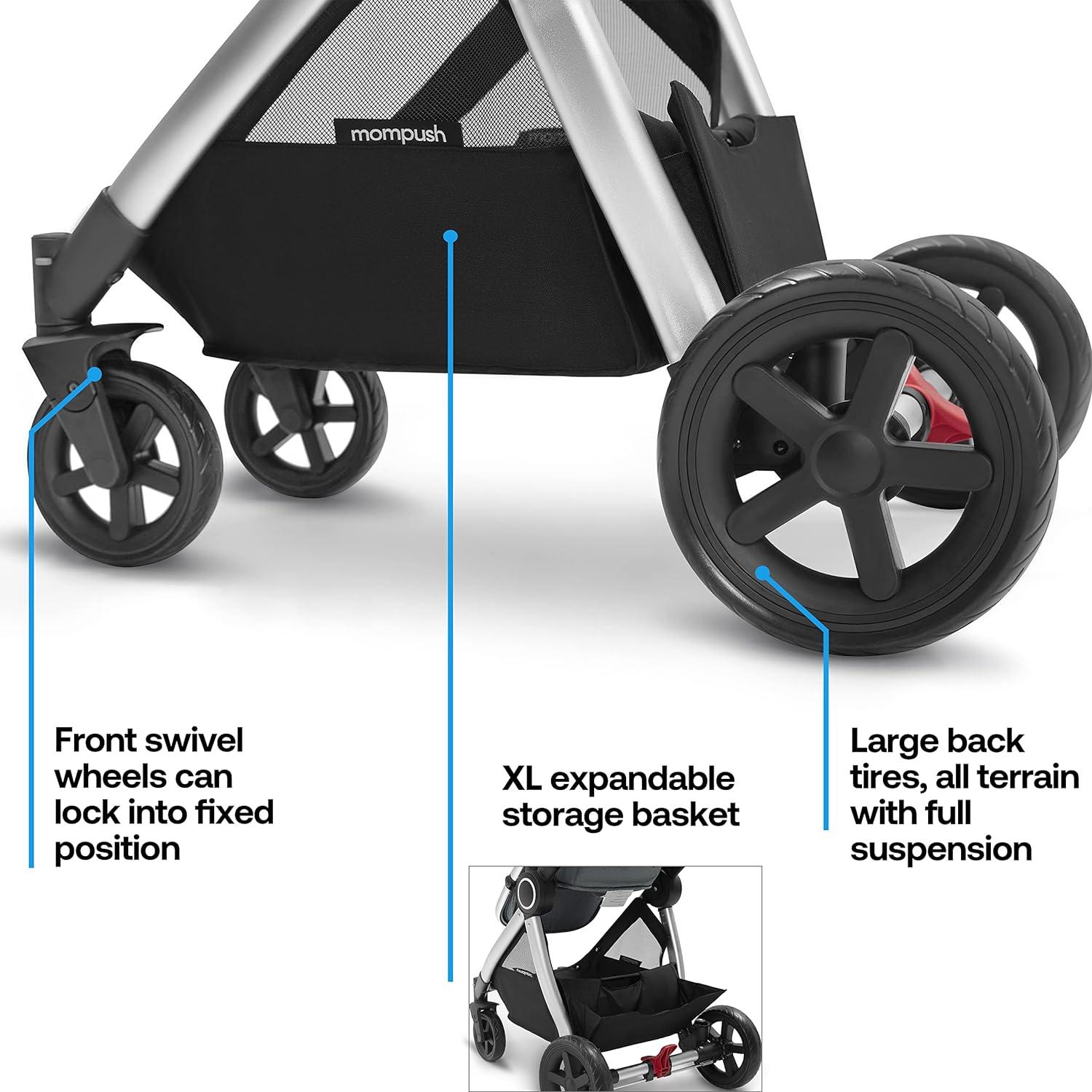 imageMompush Ultimate2 Baby Stroller Premium Convertible FullSize Stroller for Toddler Reversible Seat with One Hand Recline Adjustment Car Seat Adapter IncludedGrey