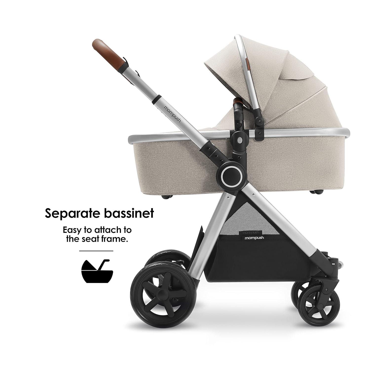 imageMompush Ultimate2 Baby Stroller Premium Convertible FullSize Stroller for Toddler Reversible Seat with One Hand Recline Adjustment Car Seat Adapter IncludedKhaki
