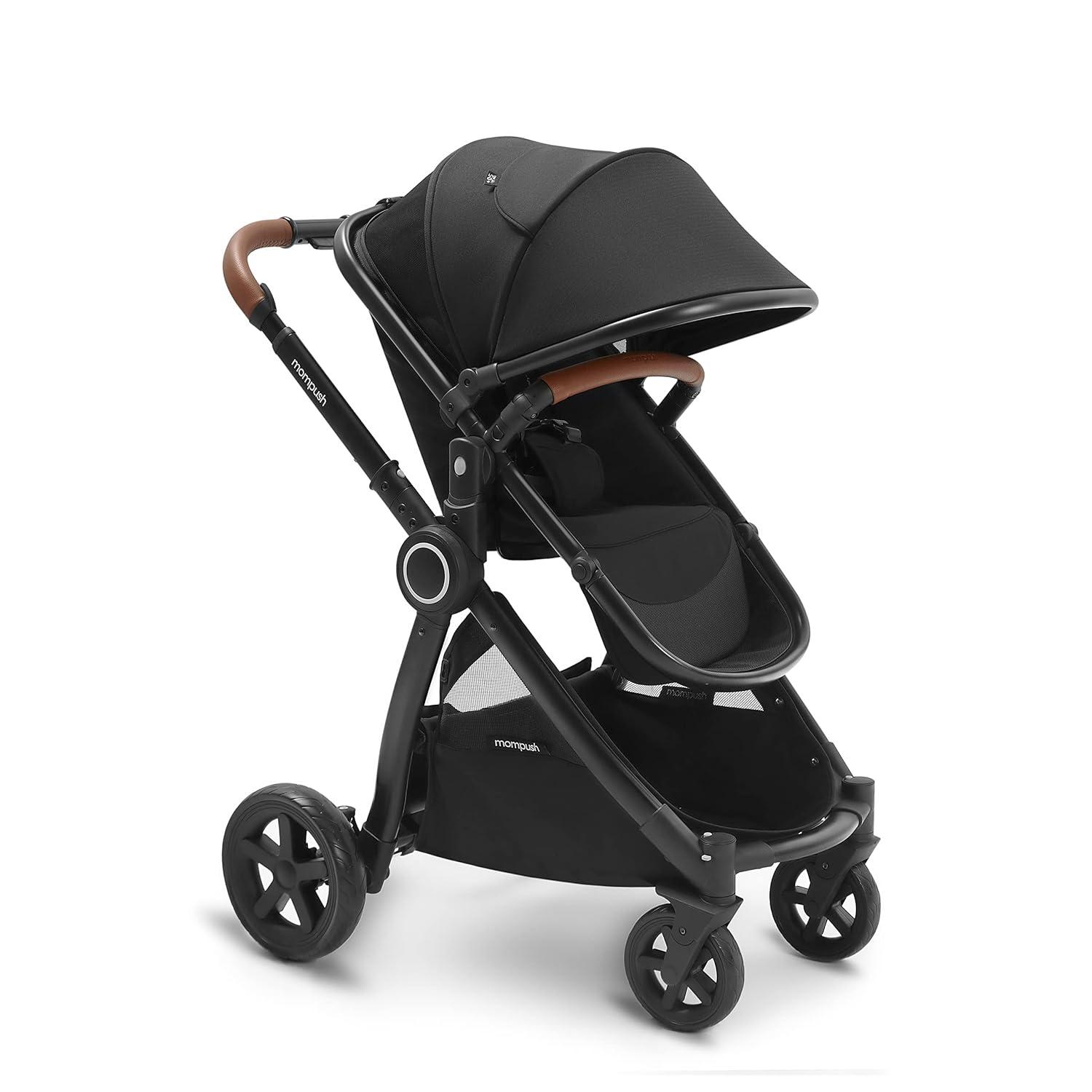 imageMompush Ultimate2 Baby Stroller Premium Convertible FullSize Stroller for Toddler Reversible Seat with One Hand Recline Adjustment Car Seat Adapter IncludedBlack