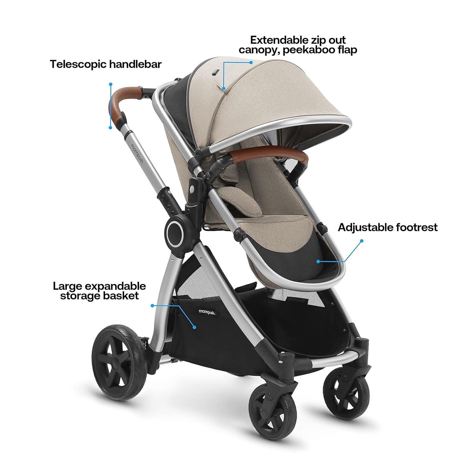 imageMompush Ultimate2 Baby Stroller Premium Convertible FullSize Stroller for Toddler Reversible Seat with One Hand Recline Adjustment Car Seat Adapter IncludedKhaki