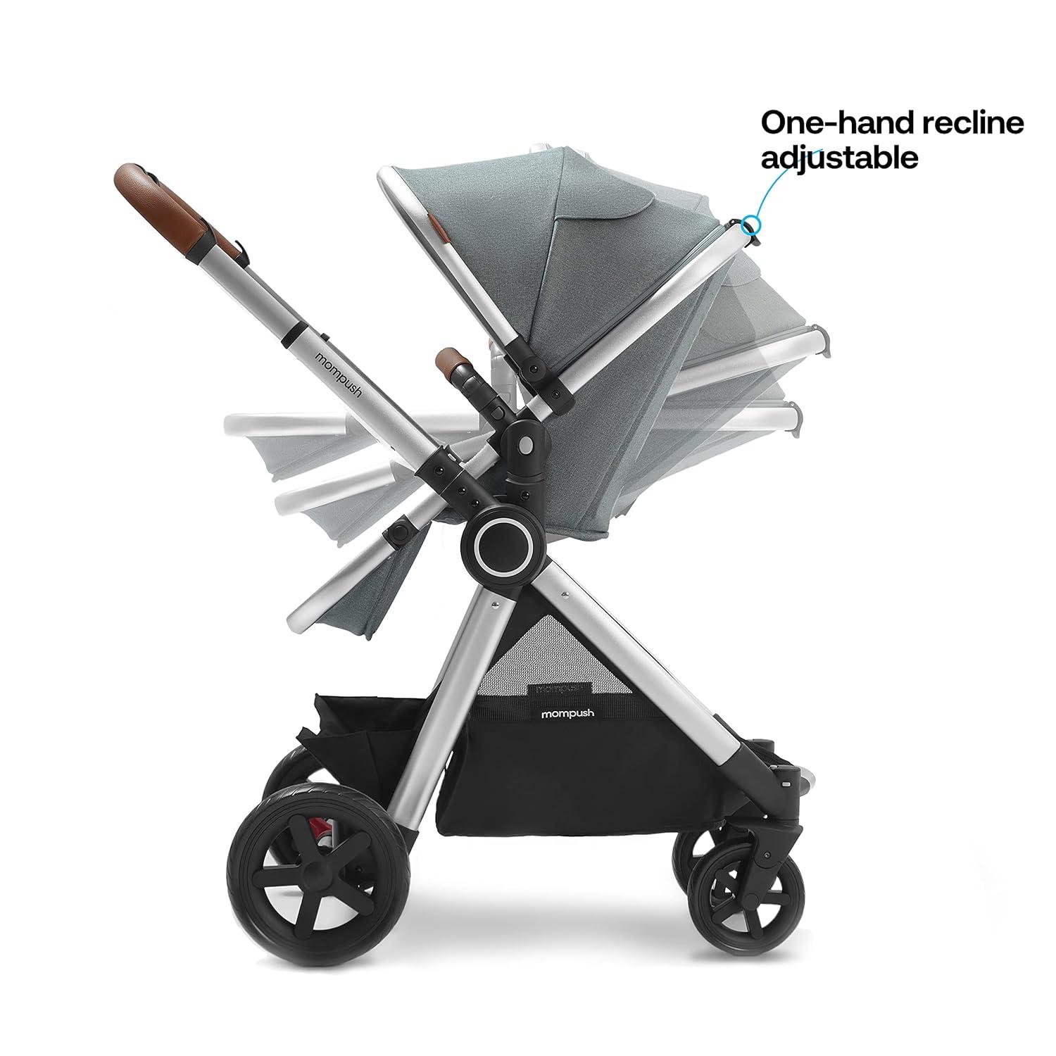 imageMompush Ultimate2 Baby Stroller Premium Convertible FullSize Stroller for Toddler Reversible Seat with One Hand Recline Adjustment Car Seat Adapter IncludedGrey