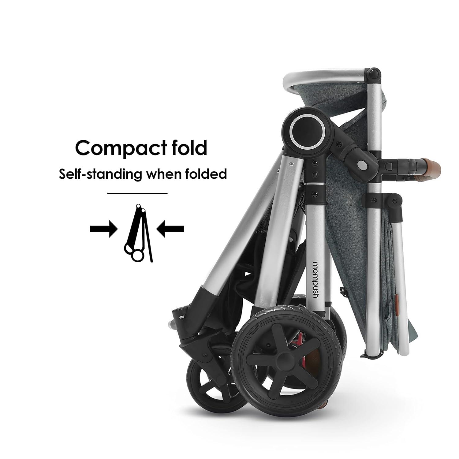imageMompush Ultimate2 Baby Stroller Premium Convertible FullSize Stroller for Toddler Reversible Seat with One Hand Recline Adjustment Car Seat Adapter IncludedGrey