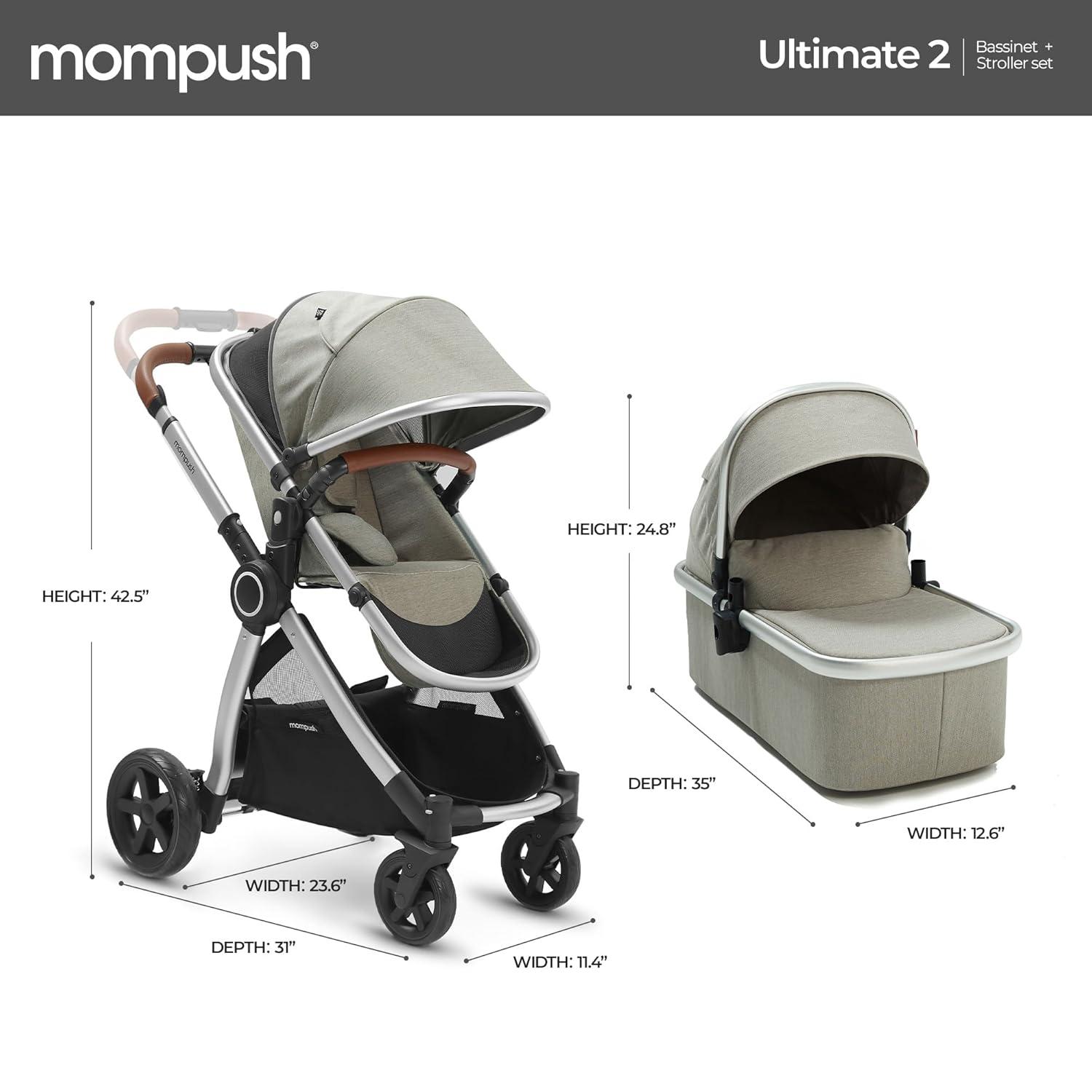 imageMompush Ultimate2 Baby Stroller Premium Convertible FullSize Stroller for Toddler Reversible Seat with One Hand Recline Adjustment Car Seat Adapter IncludedKhaki