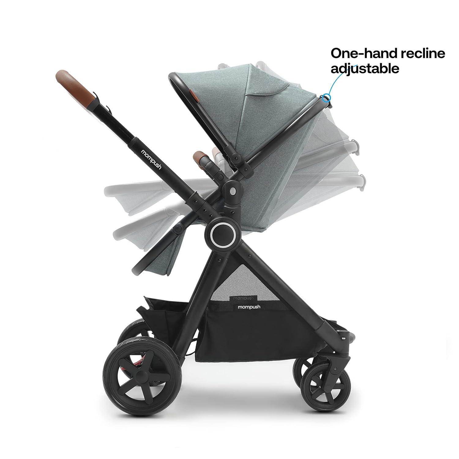 imageMompush Ultimate2 Baby Stroller Premium Convertible FullSize Stroller for Toddler Reversible Seat with One Hand Recline Adjustment Car Seat Adapter IncludedGrey