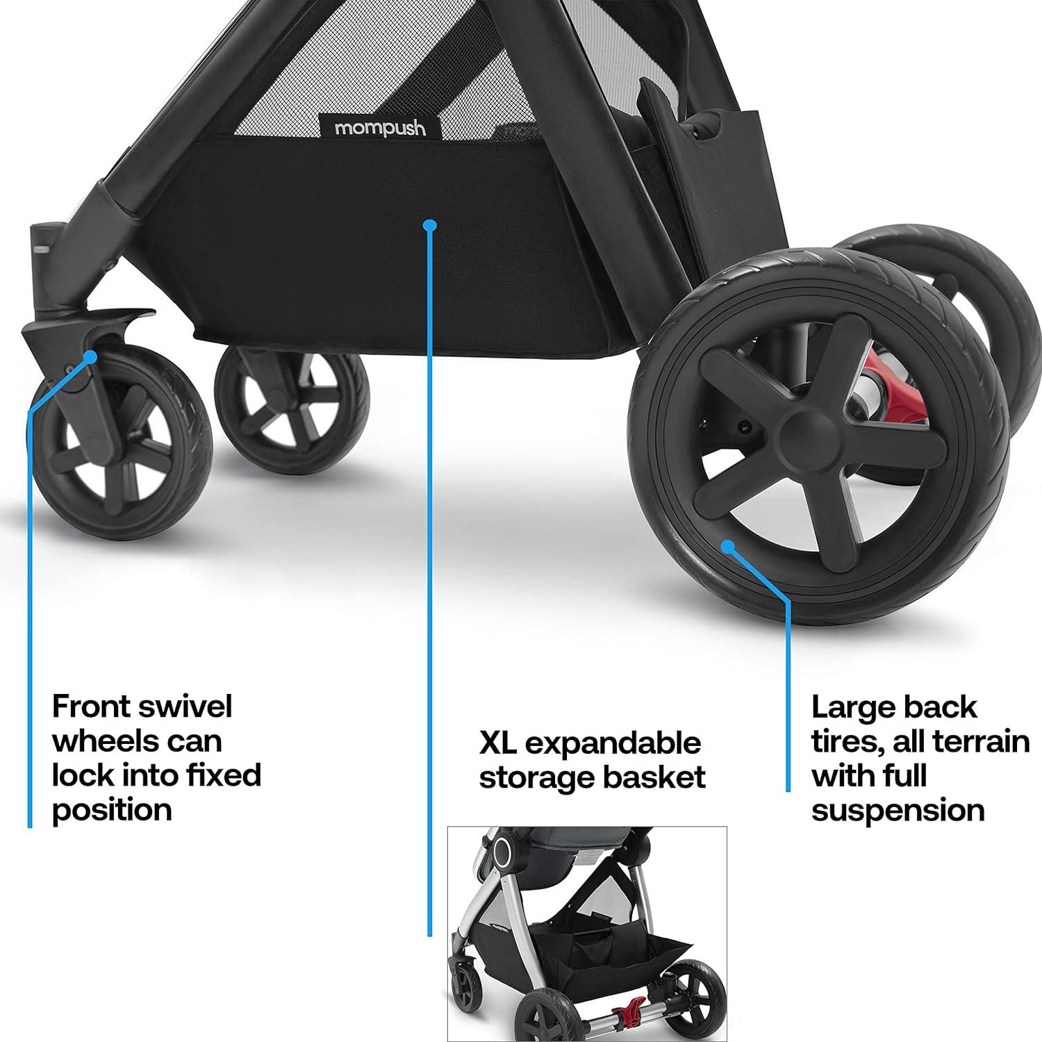 imageMompush Ultimate2 Baby Stroller Premium Convertible FullSize Stroller for Toddler Reversible Seat with One Hand Recline Adjustment Car Seat Adapter IncludedBlack
