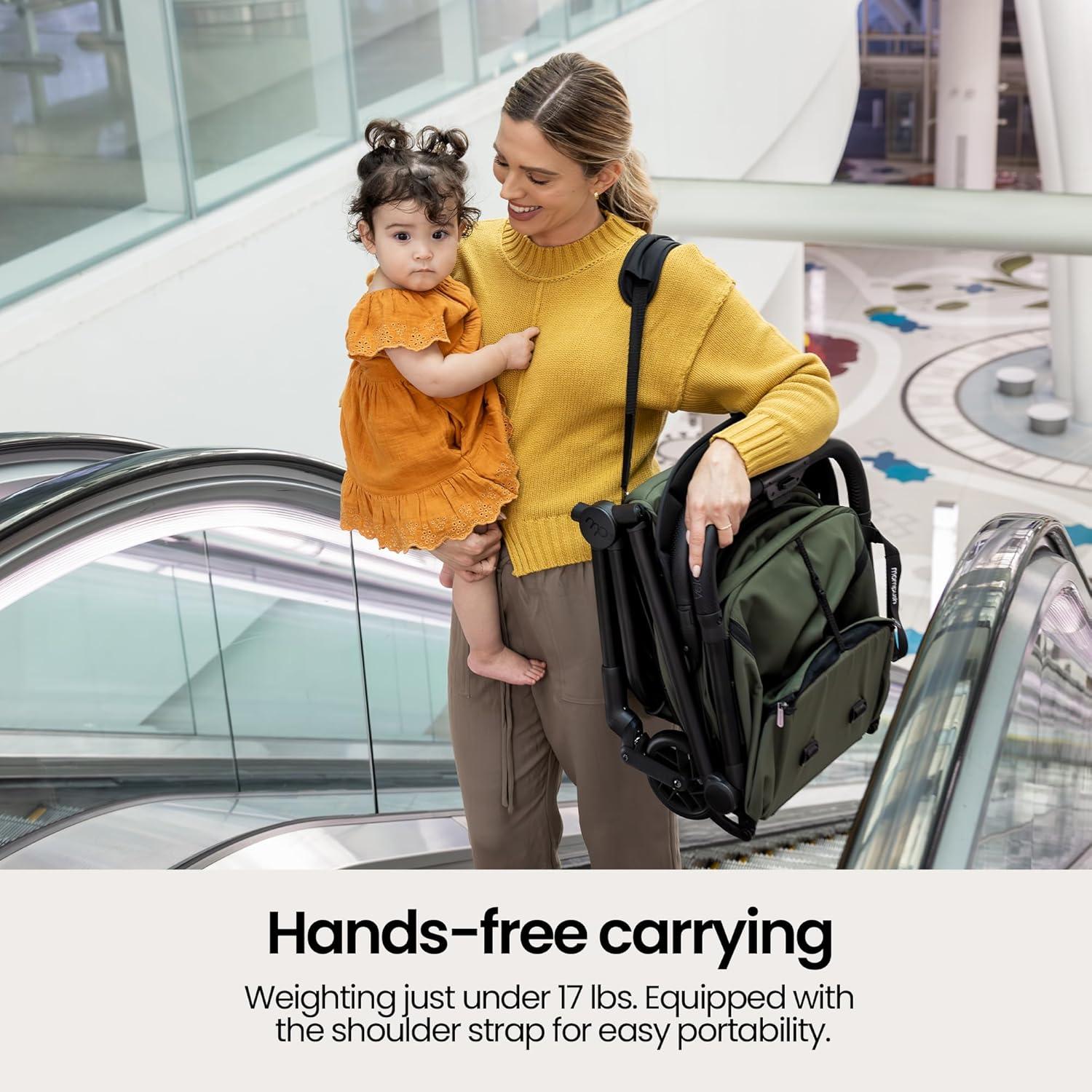 imageMompush Velo Lightweight Travel Stroller Compact ampamp AirplaneFriendly for Baby and Toddler LieFlat Seat OneHand Fold with Leather Bumper Bar Shoulder Strap Raincover Storage Bag ampamp Cup HolderMirage Pink