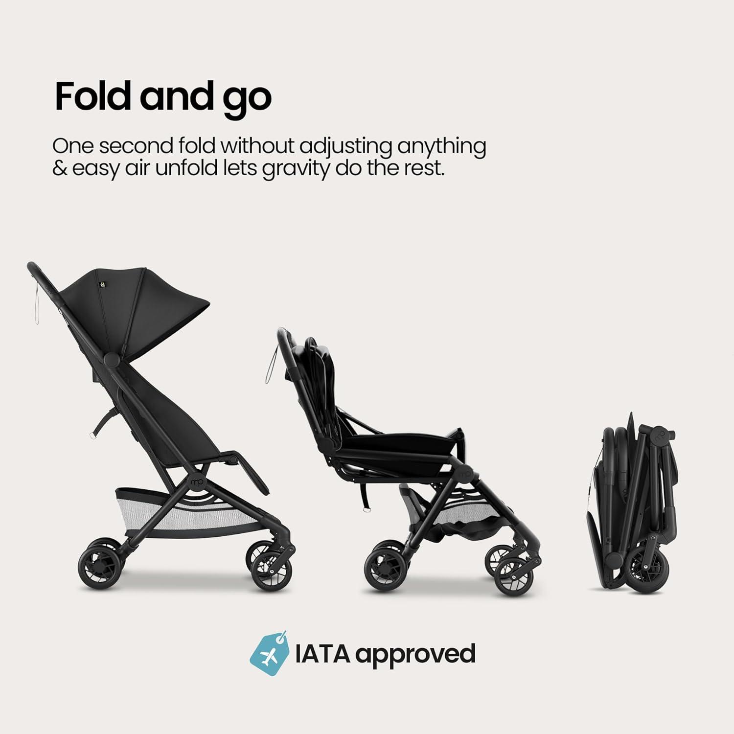 imageMompush Velo Lightweight Travel Stroller Compact ampamp AirplaneFriendly for Baby and Toddler LieFlat Seat OneHand Fold with Leather Bumper Bar Shoulder Strap Raincover Storage Bag ampamp Cup HolderCharcoal Black