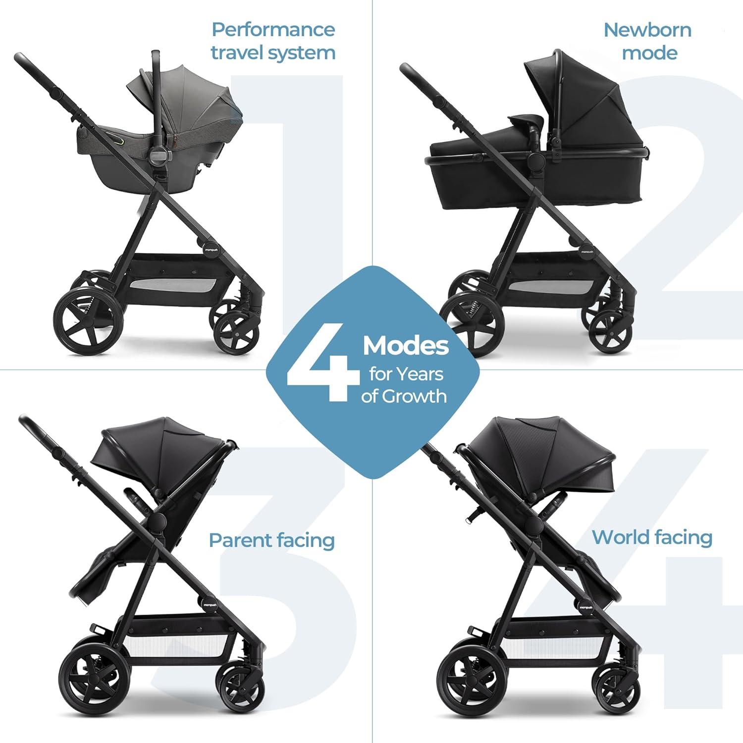 imageMompush Wiz 2 in 1 Baby Stroller with Bassinet Mode Convertible Infant Stroller for Newborn and Toddler with Reversible Seat and Large UPF 50 CanopyBlack