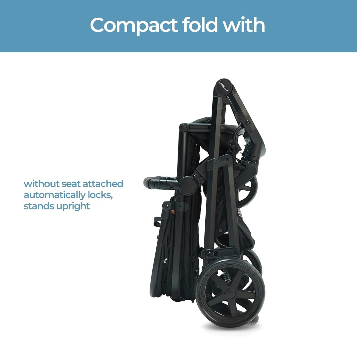 imageMompush Wiz 2 in 1 Baby Stroller with Bassinet Mode Convertible Infant Stroller for Newborn and Toddler with Reversible Seat and Large UPF 50 CanopyBlack