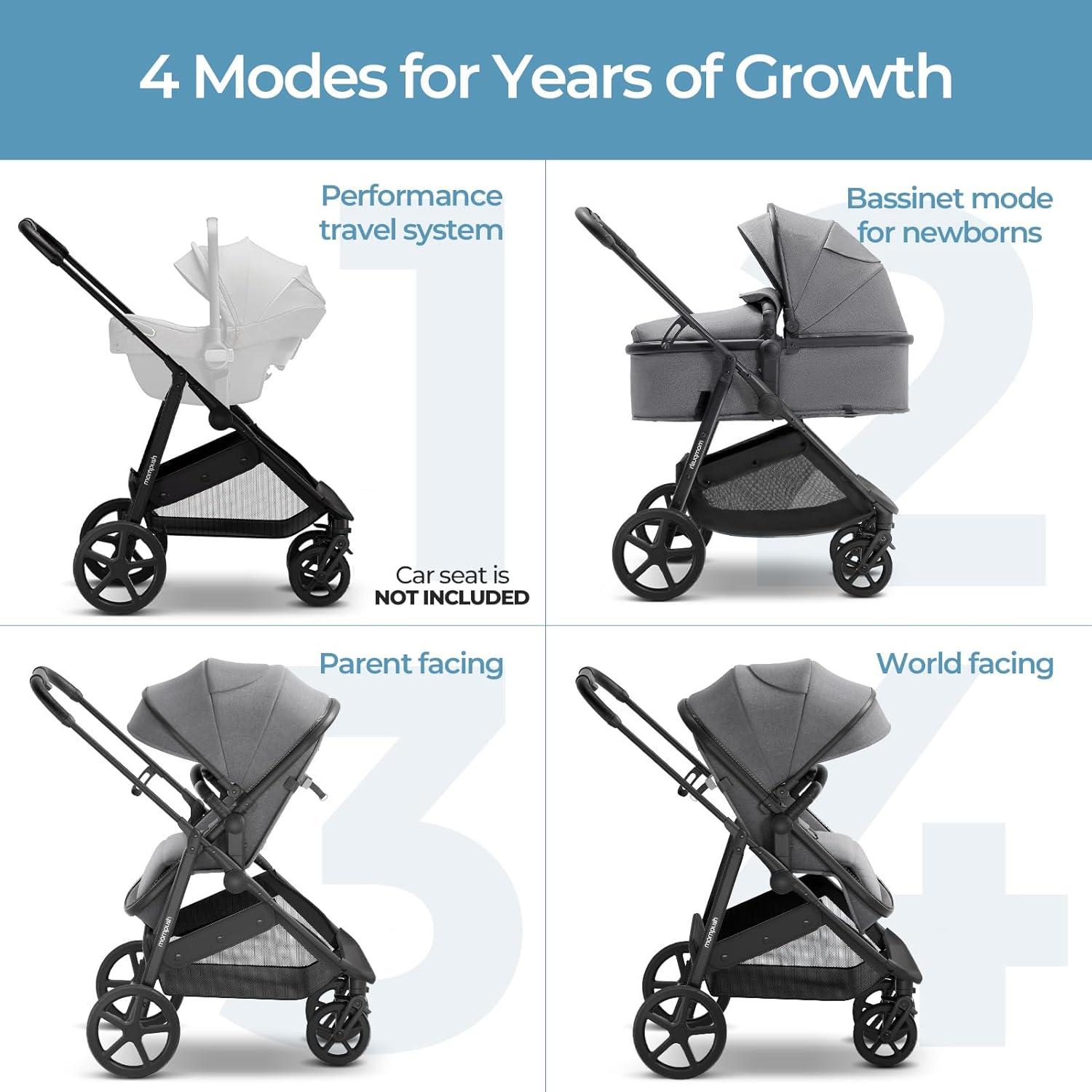 imageMompush Wiz 2 in 1 Baby Stroller with Bassinet Mode Convertible Infant Stroller for Newborn and Toddler with Reversible Seat and Large UPF 50 CanopyBlack