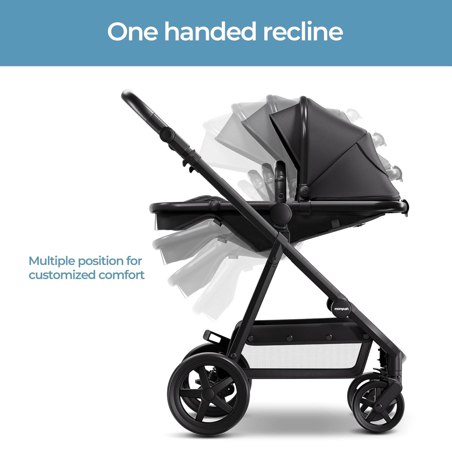 imageMompush Wiz 2 in 1 Baby Stroller with Bassinet Mode Convertible Infant Stroller for Newborn and Toddler with Reversible Seat and Large UPF 50 CanopyBlack