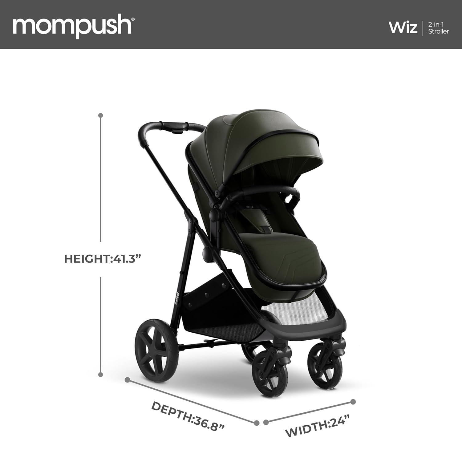 imageMompush Wiz 2 in 1 Baby Stroller with Bassinet Mode Convertible Infant Stroller for Newborn and Toddler with Reversible Seat and Large UPF 50 CanopyForest
