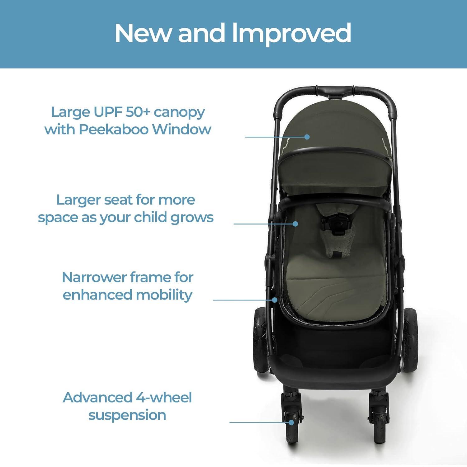 imageMompush Wiz 2 in 1 Baby Stroller with Bassinet Mode Convertible Infant Stroller for Newborn and Toddler with Reversible Seat and Large UPF 50 CanopyForest
