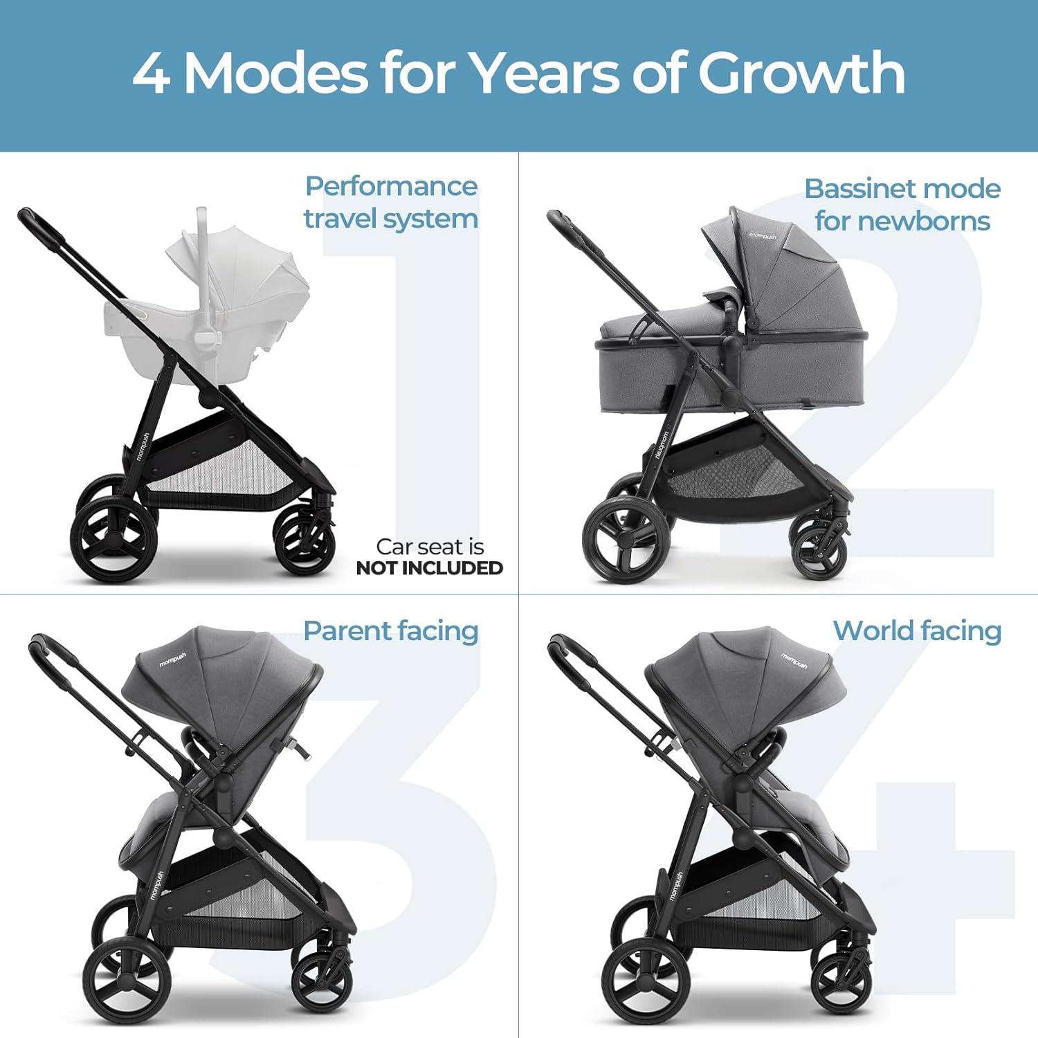 imageMompush Wiz 2 in 1 Baby Stroller with Bassinet Mode Convertible Infant Stroller for Newborn and Toddler with Reversible Seat and Large UPF 50 CanopyForest