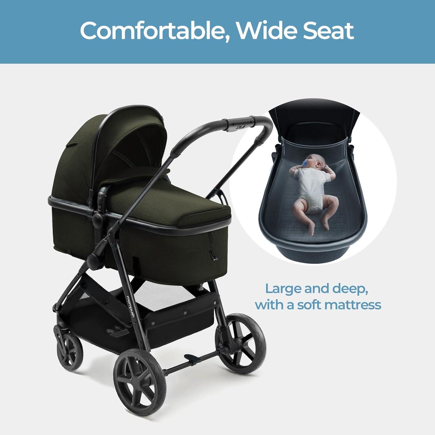 imageMompush Wiz 2 in 1 Baby Stroller with Bassinet Mode Convertible Infant Stroller for Newborn and Toddler with Reversible Seat and Large UPF 50 CanopyForest