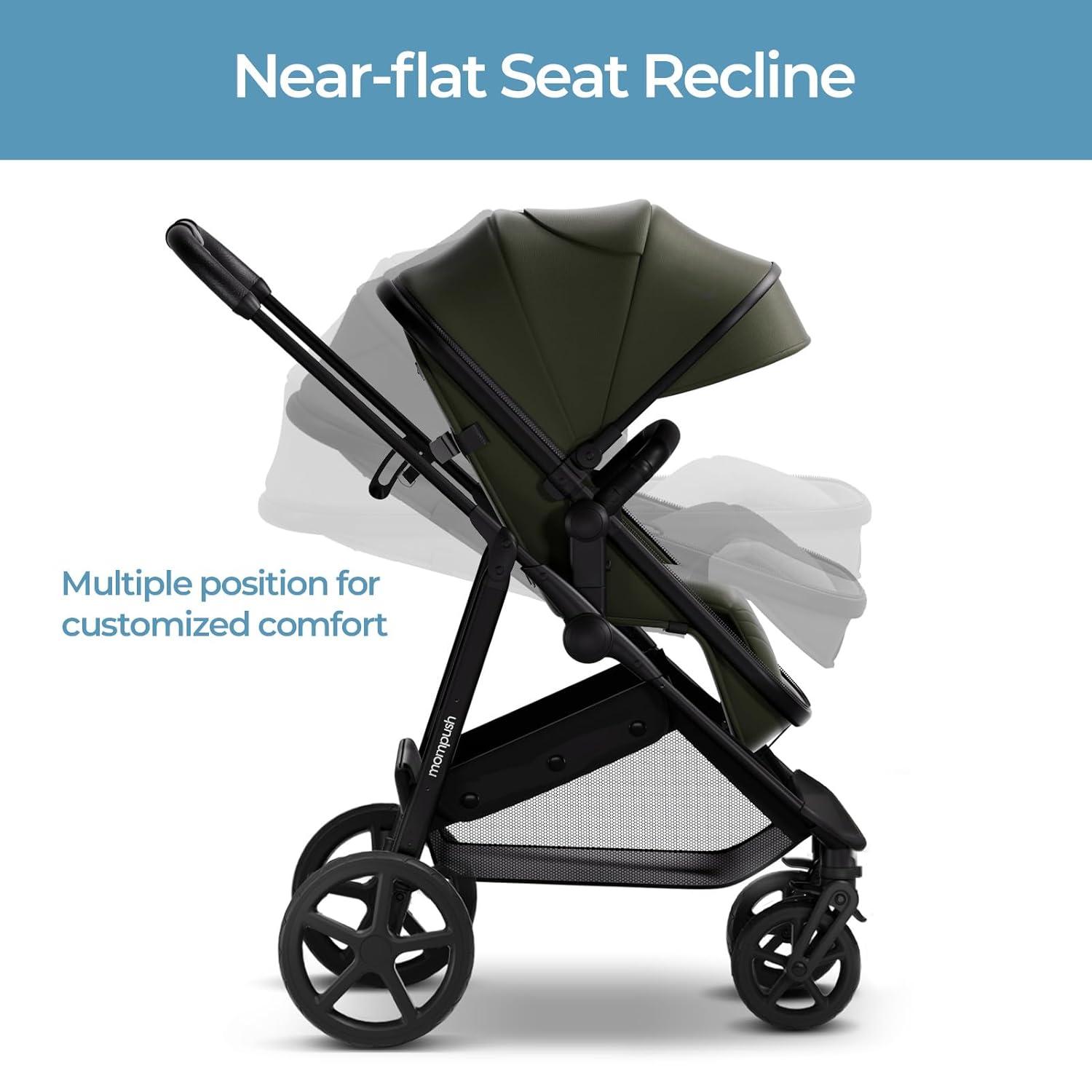 imageMompush Wiz 2 in 1 Baby Stroller with Bassinet Mode Convertible Infant Stroller for Newborn and Toddler with Reversible Seat and Large UPF 50 CanopyForest