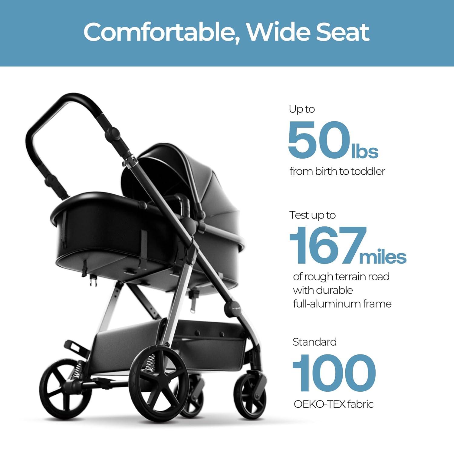 imageMompush Wiz 2 in 1 Baby Stroller with Bassinet Mode Convertible Infant Stroller for Newborn and Toddler with Reversible Seat and Large UPF 50 CanopyGrey