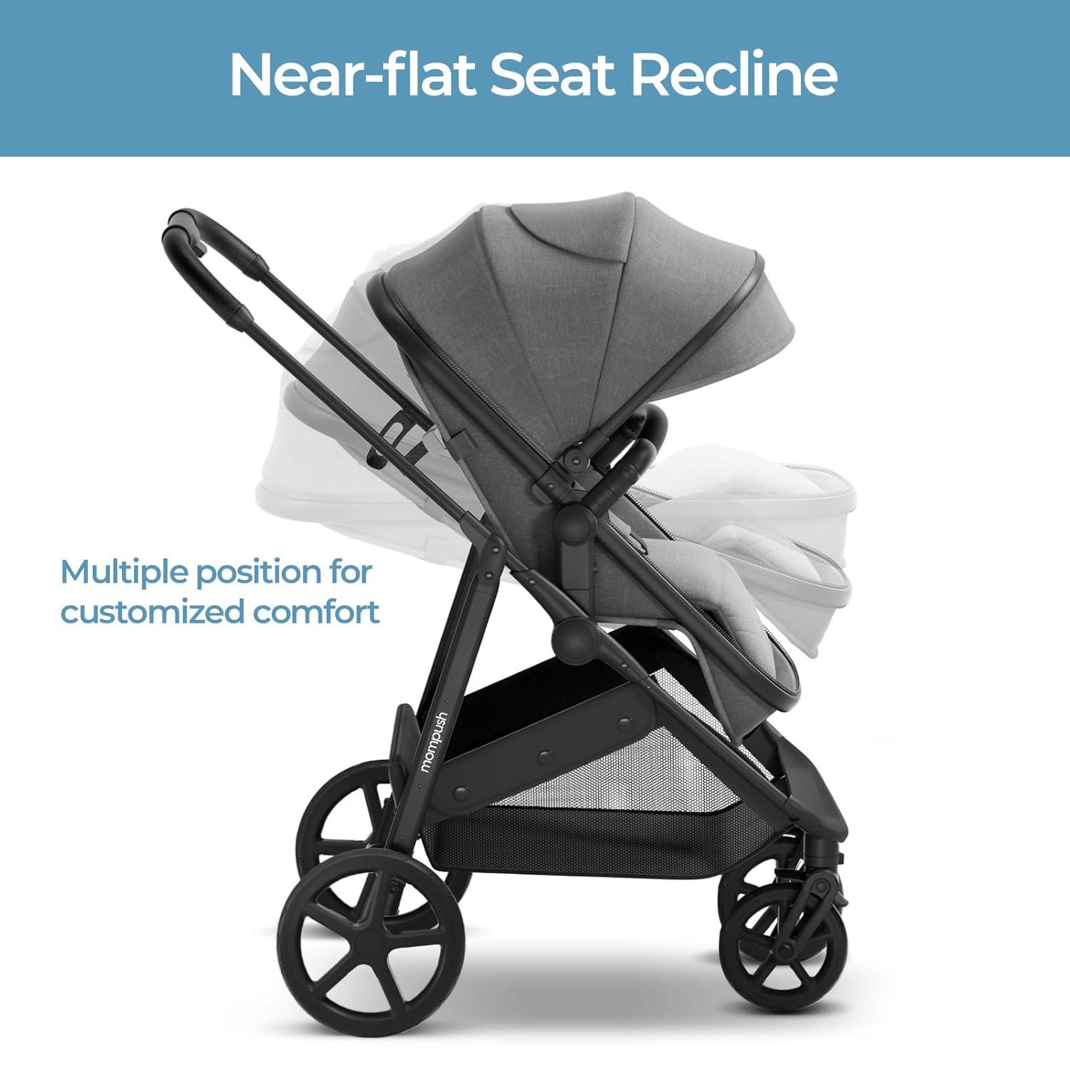 imageMompush Wiz 2 in 1 Baby Stroller with Bassinet Mode Convertible Infant Stroller for Newborn and Toddler with Reversible Seat and Large UPF 50 CanopyGrey