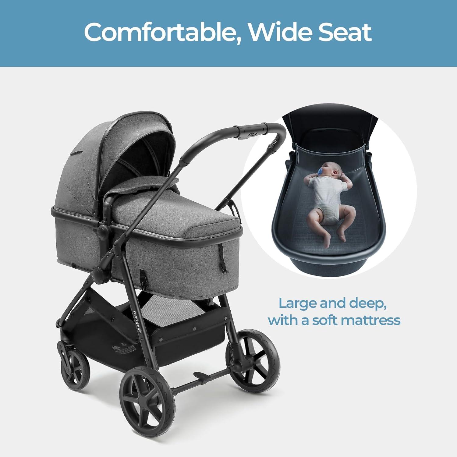 imageMompush Wiz 2 in 1 Baby Stroller with Bassinet Mode Convertible Infant Stroller for Newborn and Toddler with Reversible Seat and Large UPF 50 CanopyGrey