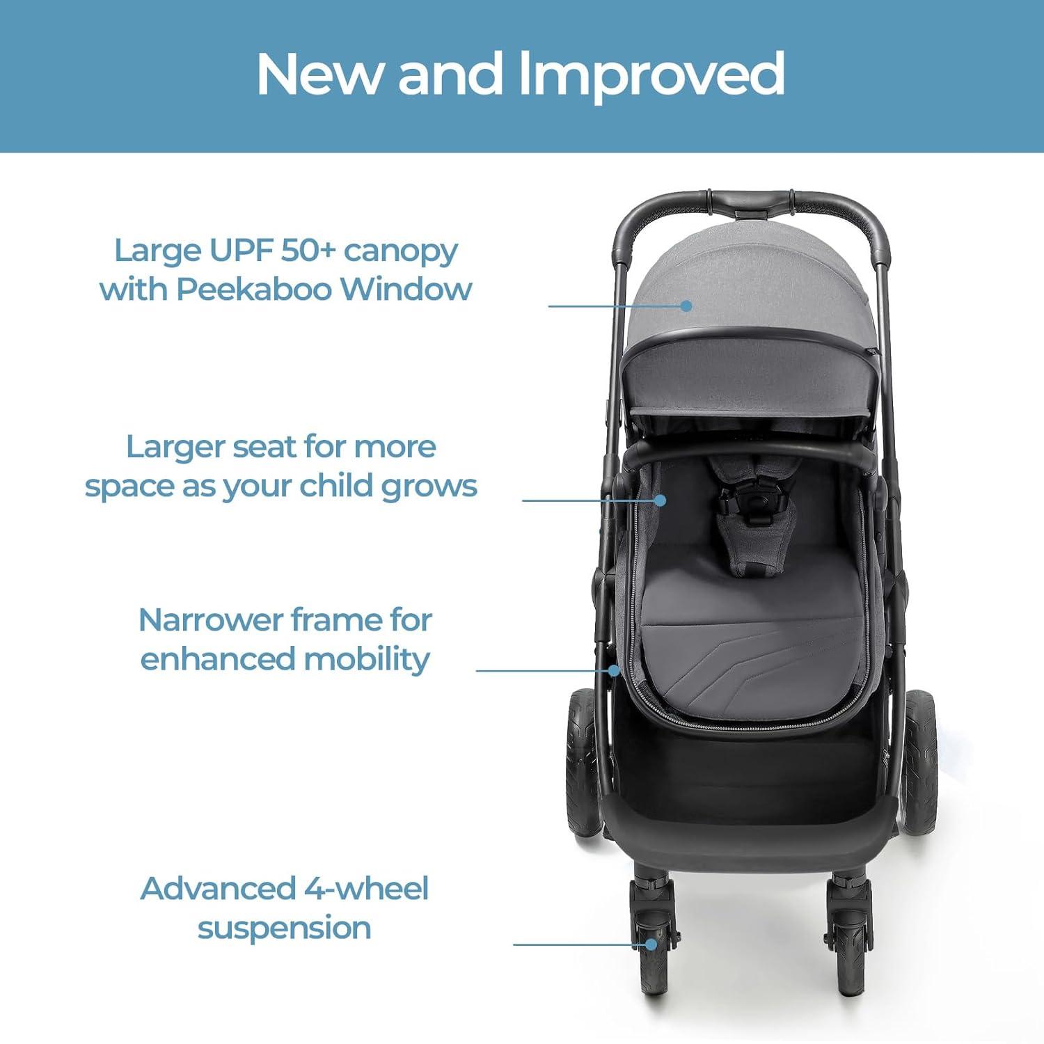 imageMompush Wiz 2 in 1 Baby Stroller with Bassinet Mode Convertible Infant Stroller for Newborn and Toddler with Reversible Seat and Large UPF 50 CanopyGrey
