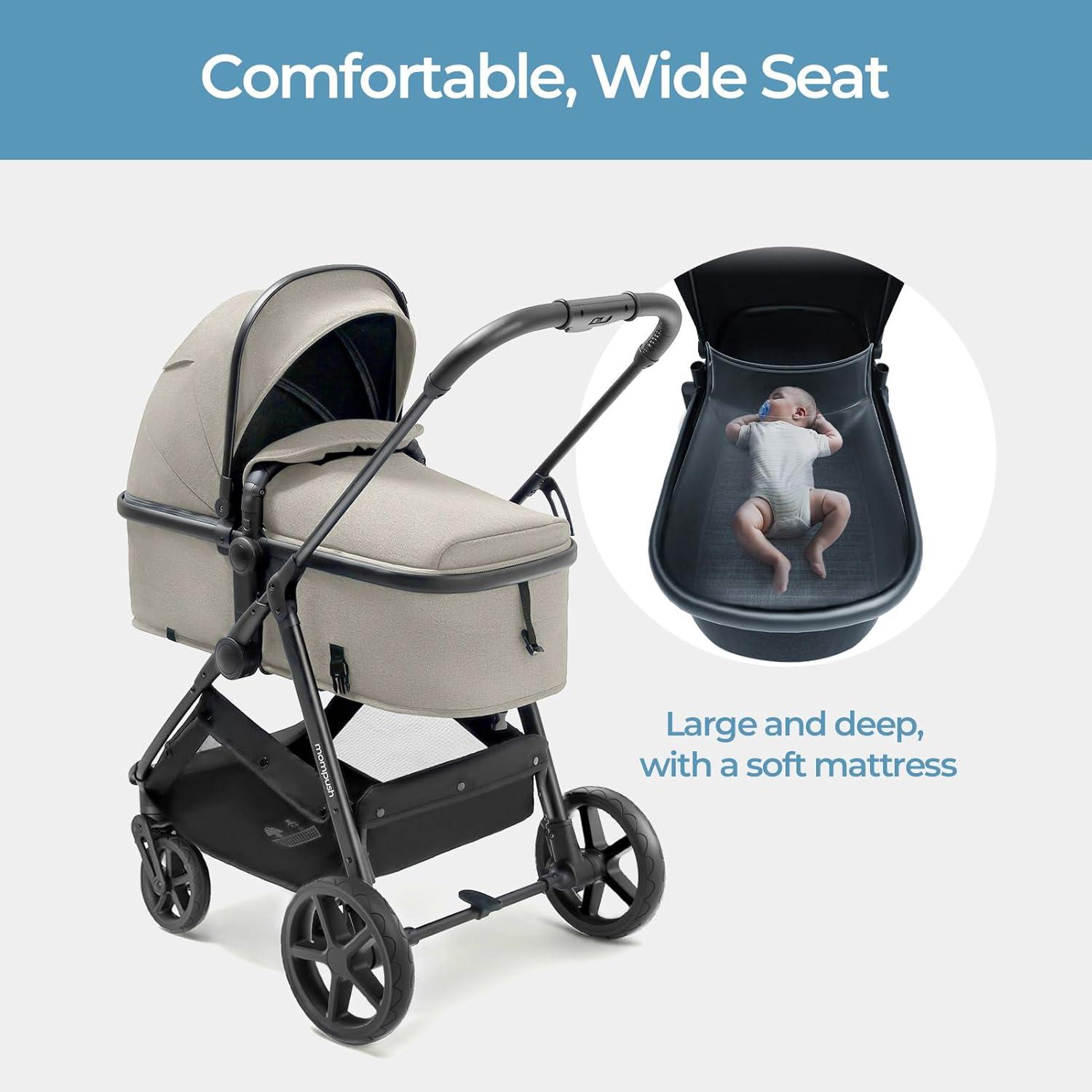 imageMompush Wiz 2 in 1 Baby Stroller with Bassinet Mode Convertible Infant Stroller for Newborn and Toddler with Reversible Seat and Large UPF 50 CanopyKhaki