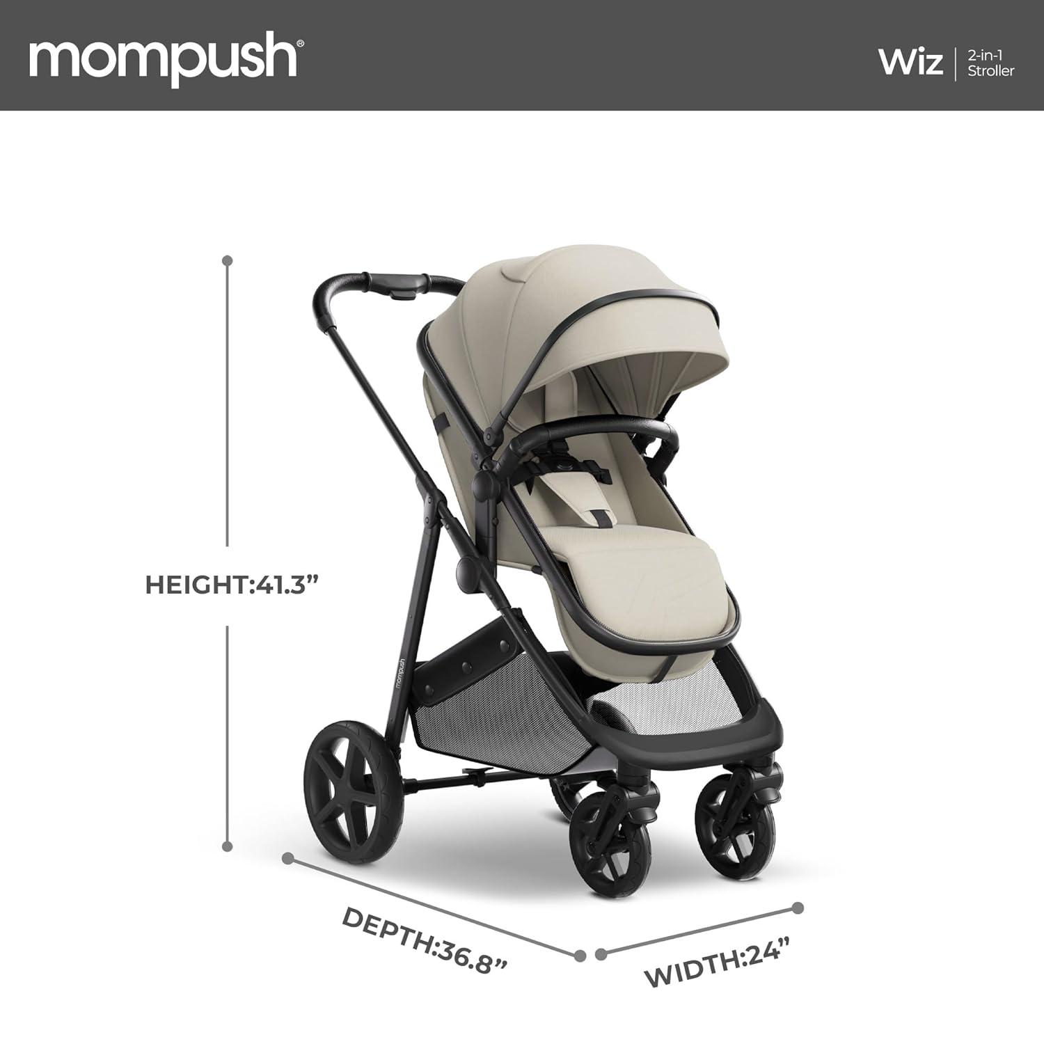 imageMompush Wiz 2 in 1 Baby Stroller with Bassinet Mode Convertible Infant Stroller for Newborn and Toddler with Reversible Seat and Large UPF 50 CanopyKhaki
