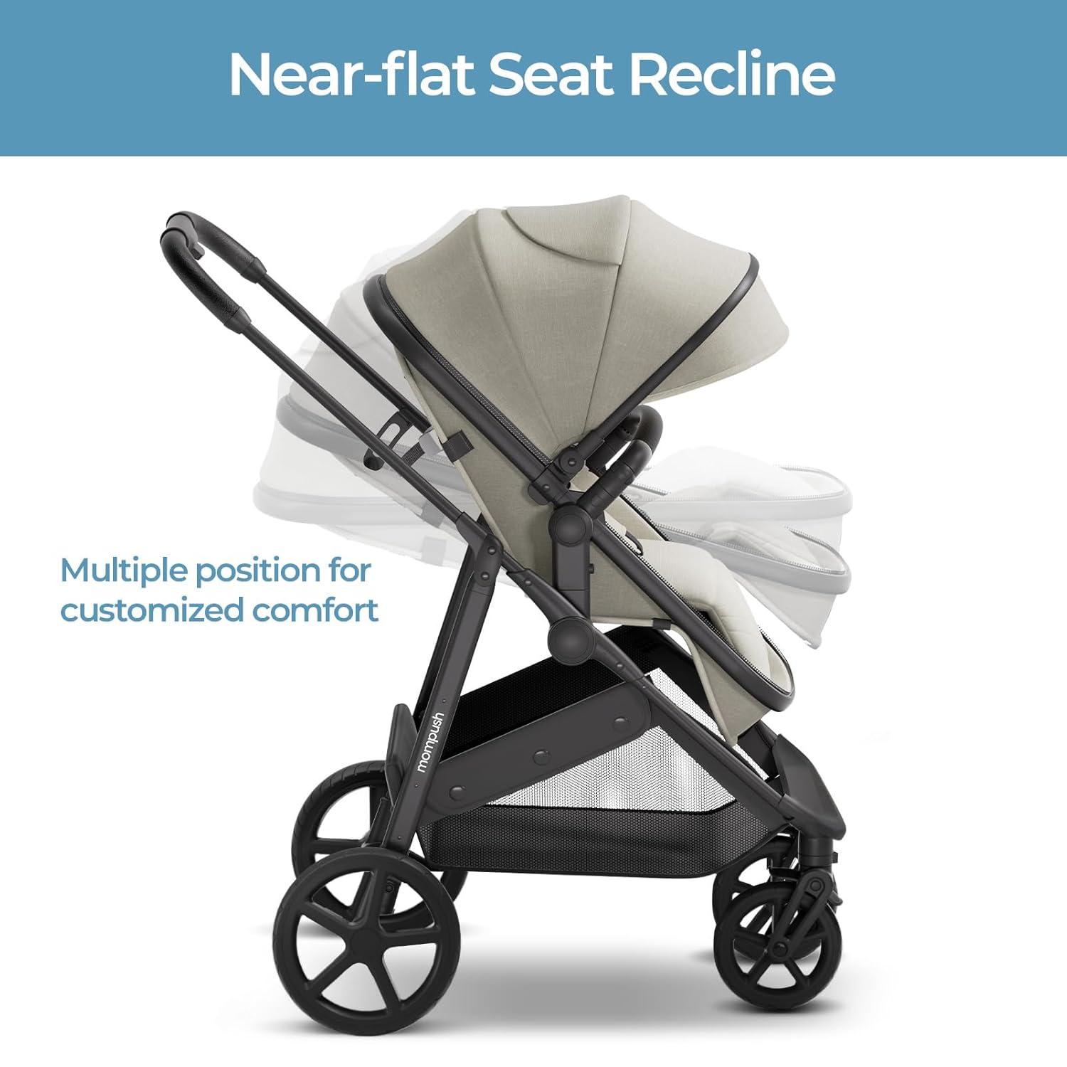 imageMompush Wiz 2 in 1 Baby Stroller with Bassinet Mode Convertible Infant Stroller for Newborn and Toddler with Reversible Seat and Large UPF 50 CanopyKhaki