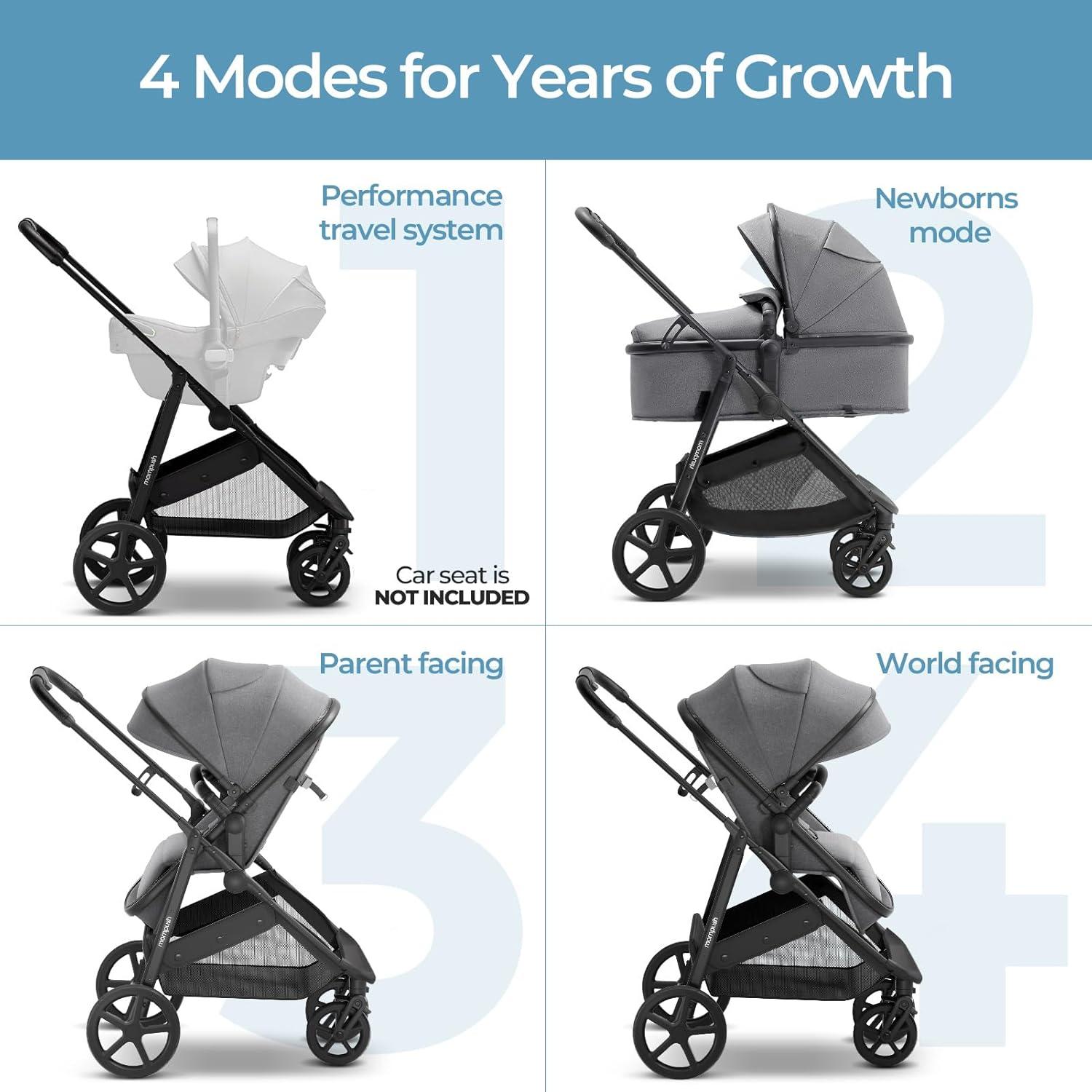imageMompush Wiz 2 in 1 Baby Stroller with Bassinet Mode Convertible Infant Stroller for Newborn and Toddler with Reversible Seat and Large UPF 50 CanopyKhaki