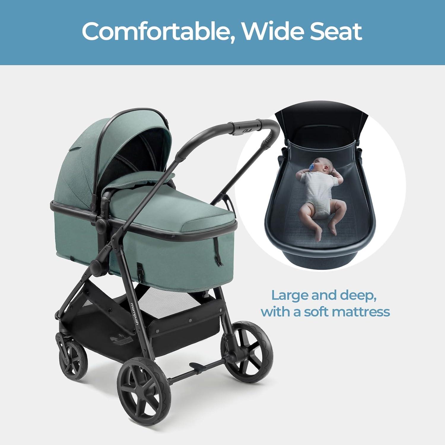 imageMompush Wiz 2 in 1 Baby Stroller with Bassinet Mode Convertible Infant Stroller for Newborn and Toddler with Reversible Seat and Large UPF 50 CanopySage